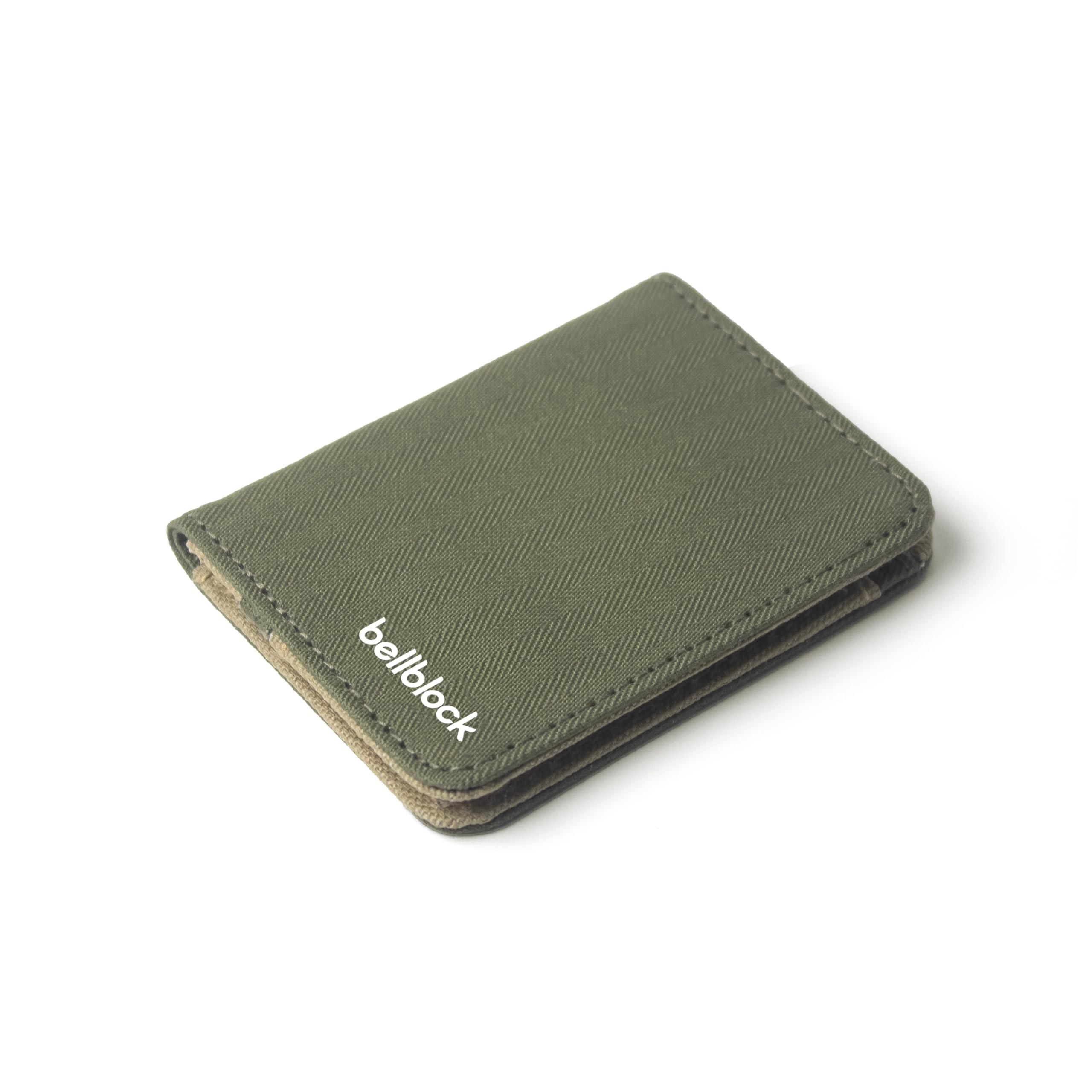 Bellblock Mini Sleeve Canvas Card Holder for Men/Women | Slim Handcrafted Bifold Card Wallet | Holds Upto 7 Credit/Debit/ATM Cards & Folded Cash | Olive Green