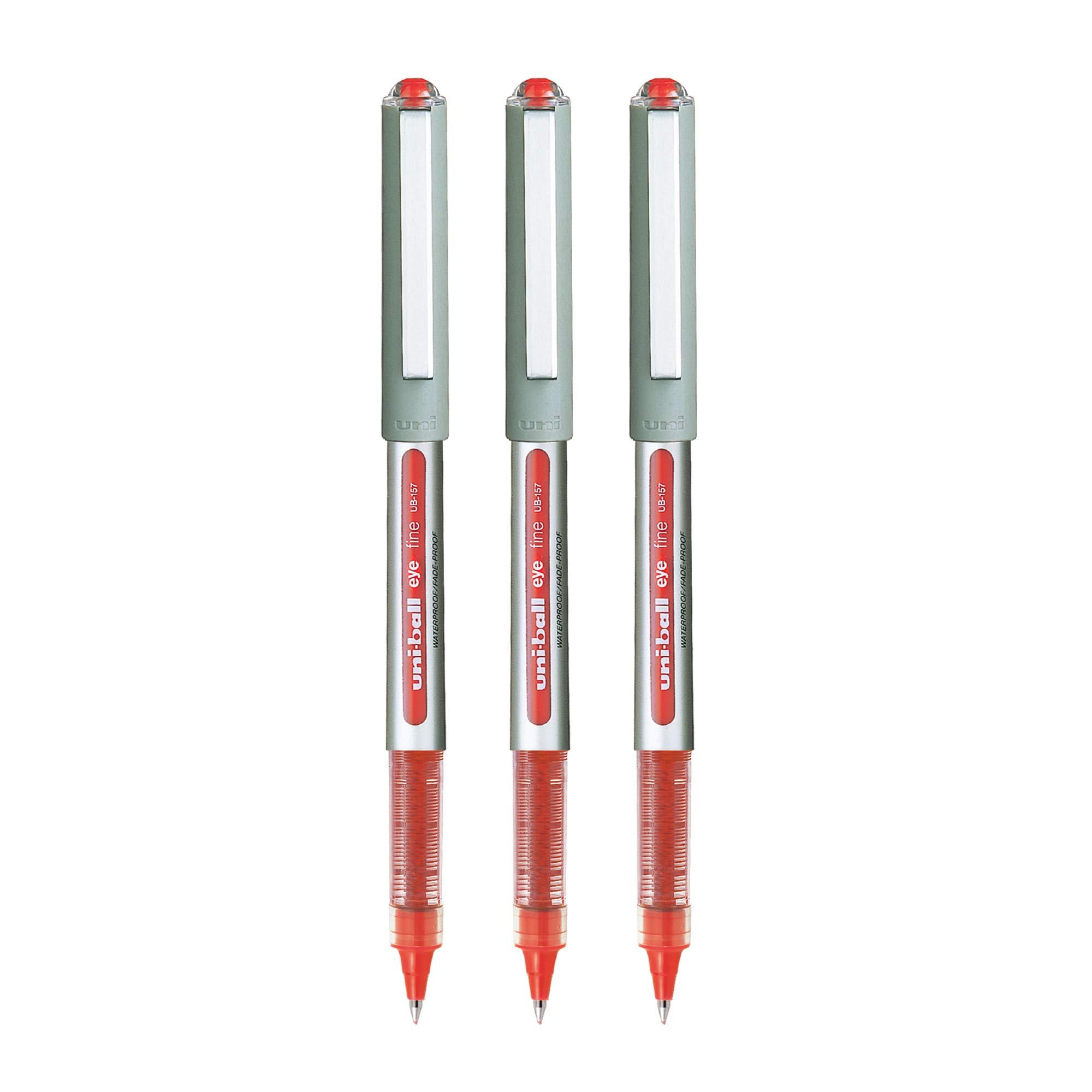 uni-ball Eye UB157 0.7 mm Roller Ball Pens, Red Ink, Pack of 3