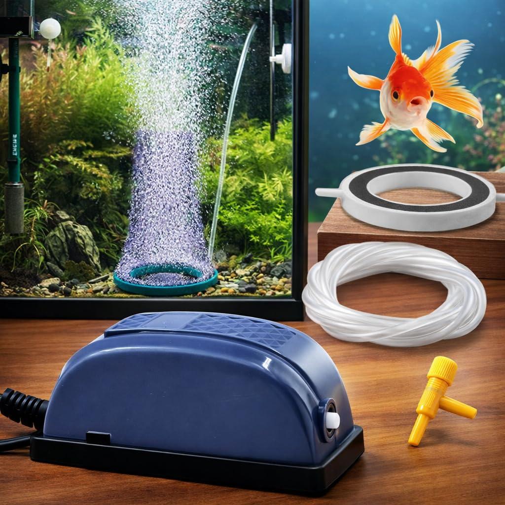 COLOURFUL AQUARIUM 1way Air Pump/Motor + 2mtr Tube + 1controller + 3inch Round Air Disk (1 Way - Combo 4)