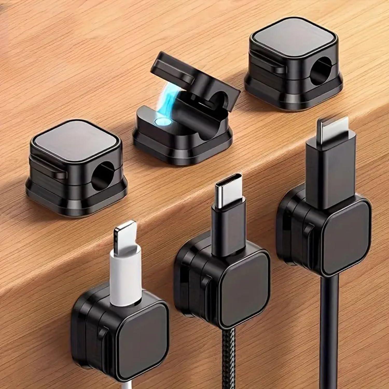 INOVERA (LABEL) 20 Pieces Magnetic Cable Organizer Clips - Desk Wire Management Clip with 3M Adhesive Foam - Cord Holder for Desktop USB Charging Cables, Office, Home (Black)
