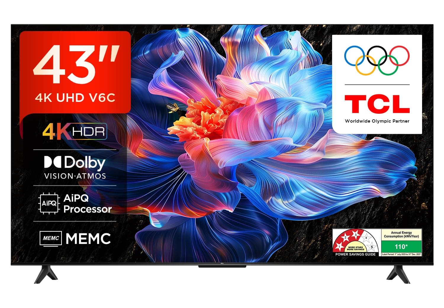 TCL 108 cm (43 inches) 4K Ultra HD Smart LED Google TV | 4K HDR | Dolby Vision & Atmos | MEMC | 43V6C