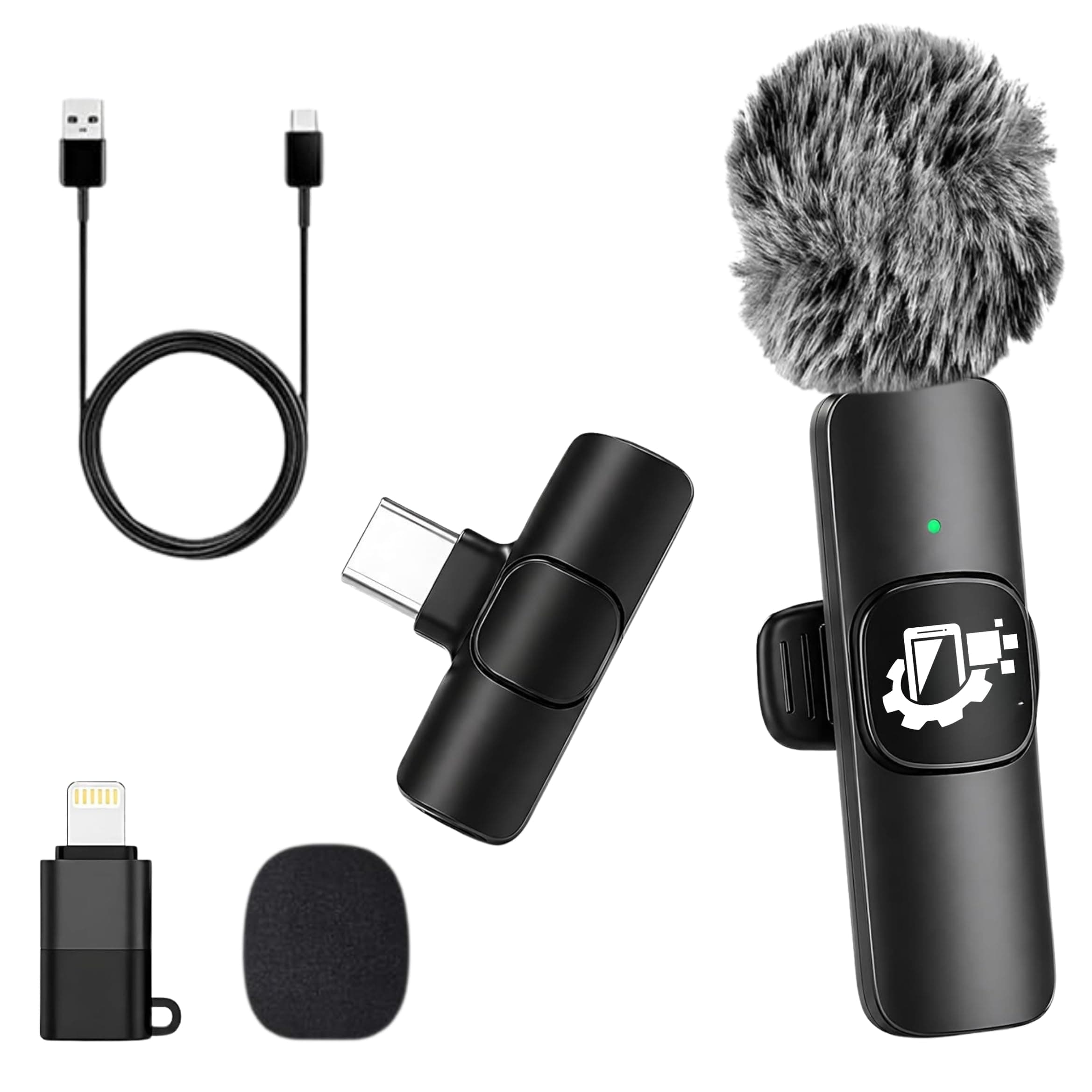 GADGETSWEAR K8 Furry Wireless Clip-On Lavalier Microphone for Android Type-C & iOS, Bluetooth Collar Mic with Noise Reduction for Vlogging, YouTube, Podcasting Recording, Live Streaming in Black