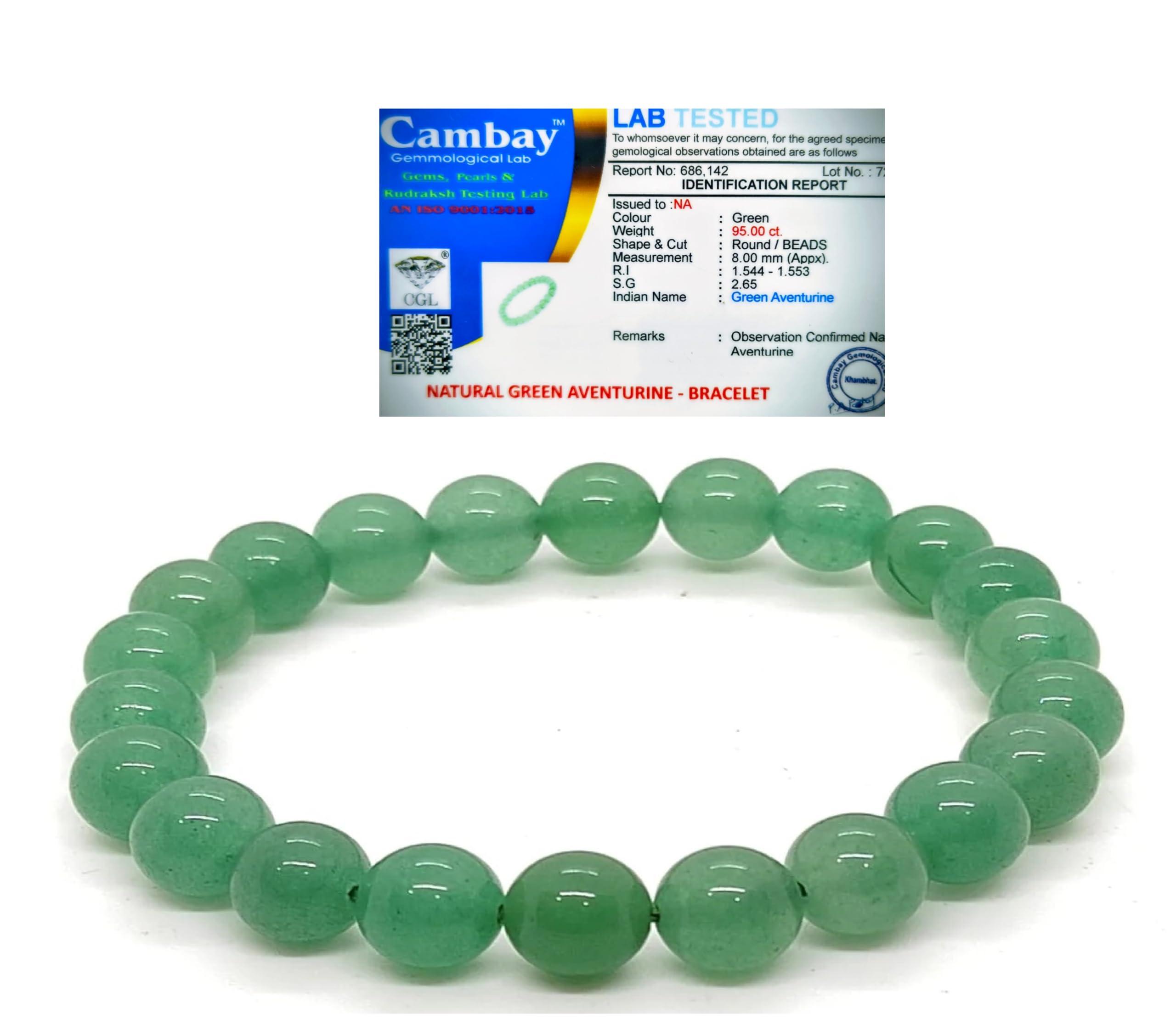 Green Aventurine Bracelet for Men & Women | 8mm Natural Certified Crystal Beads | Prosperity, Luck, Calm & Balance Stone | Authentic Healing Crystal Bracelet
