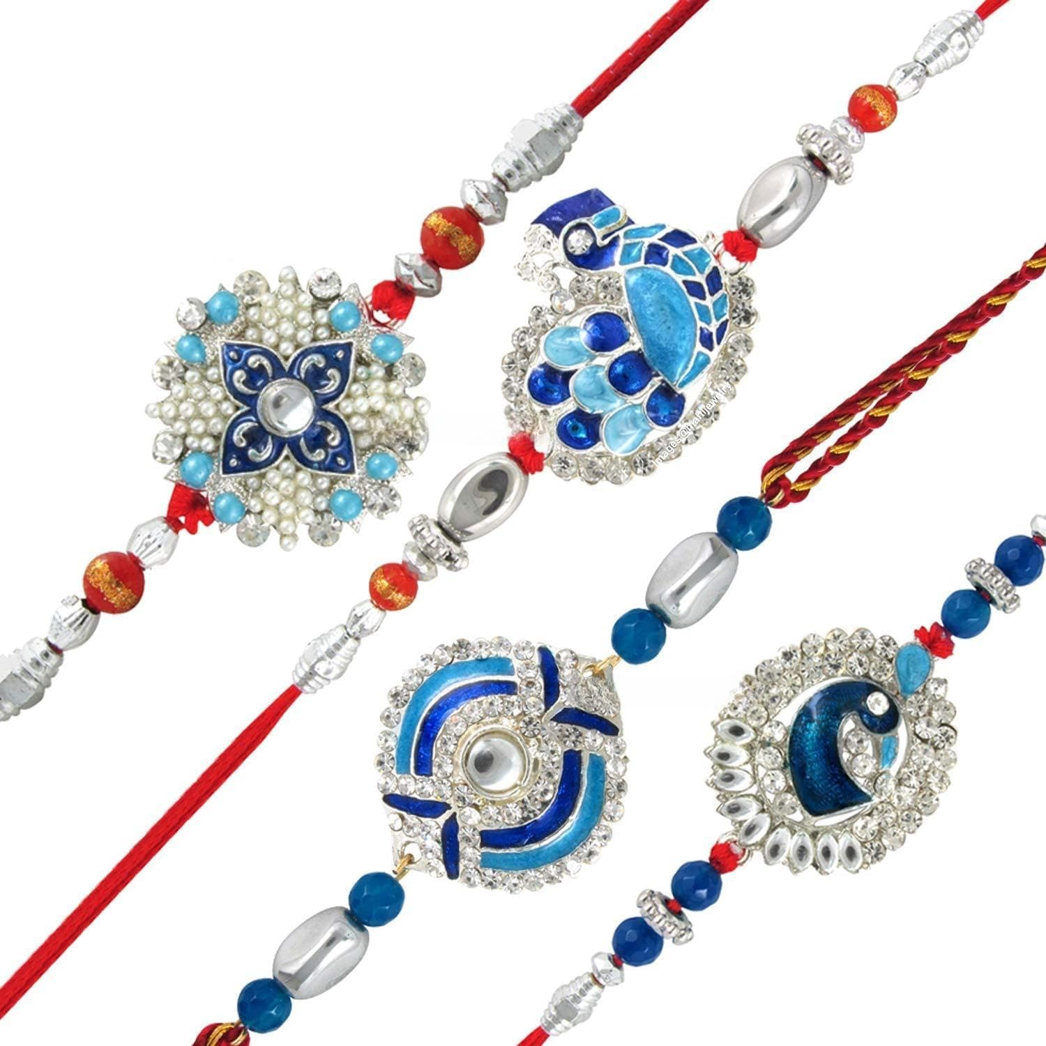 Mahi Set of 4 Rakhi for Brother with Meenakari Work for Rakshabandhan - Rakhi for Bhaiya, Bhai, Brother (CO1104285RC)