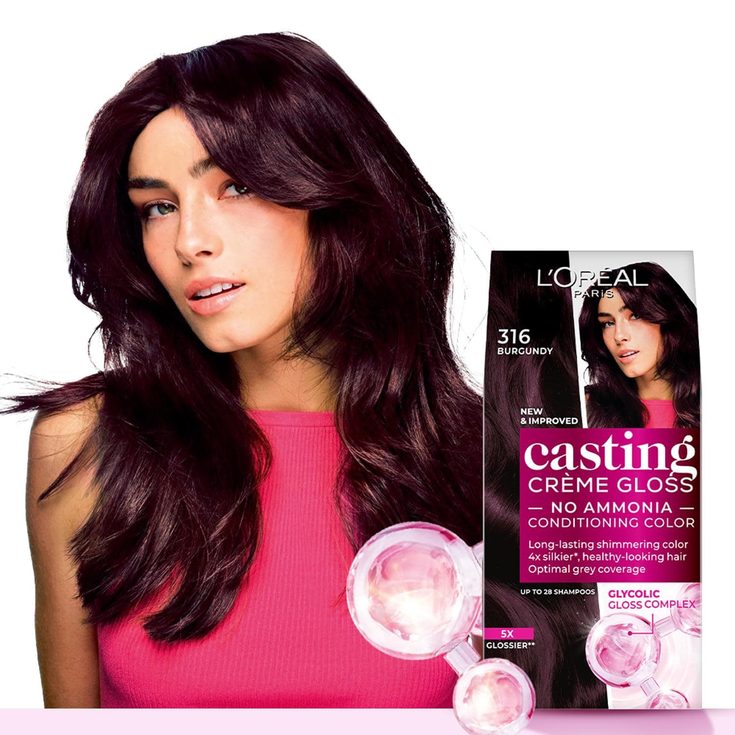 L'Oréal Paris Casting Crème Gloss Hair Color With Glycolic Gloss Complex | 5X Glossier Hair Color | Shade 316 - Burgundy | 60g + 40ml + 60g