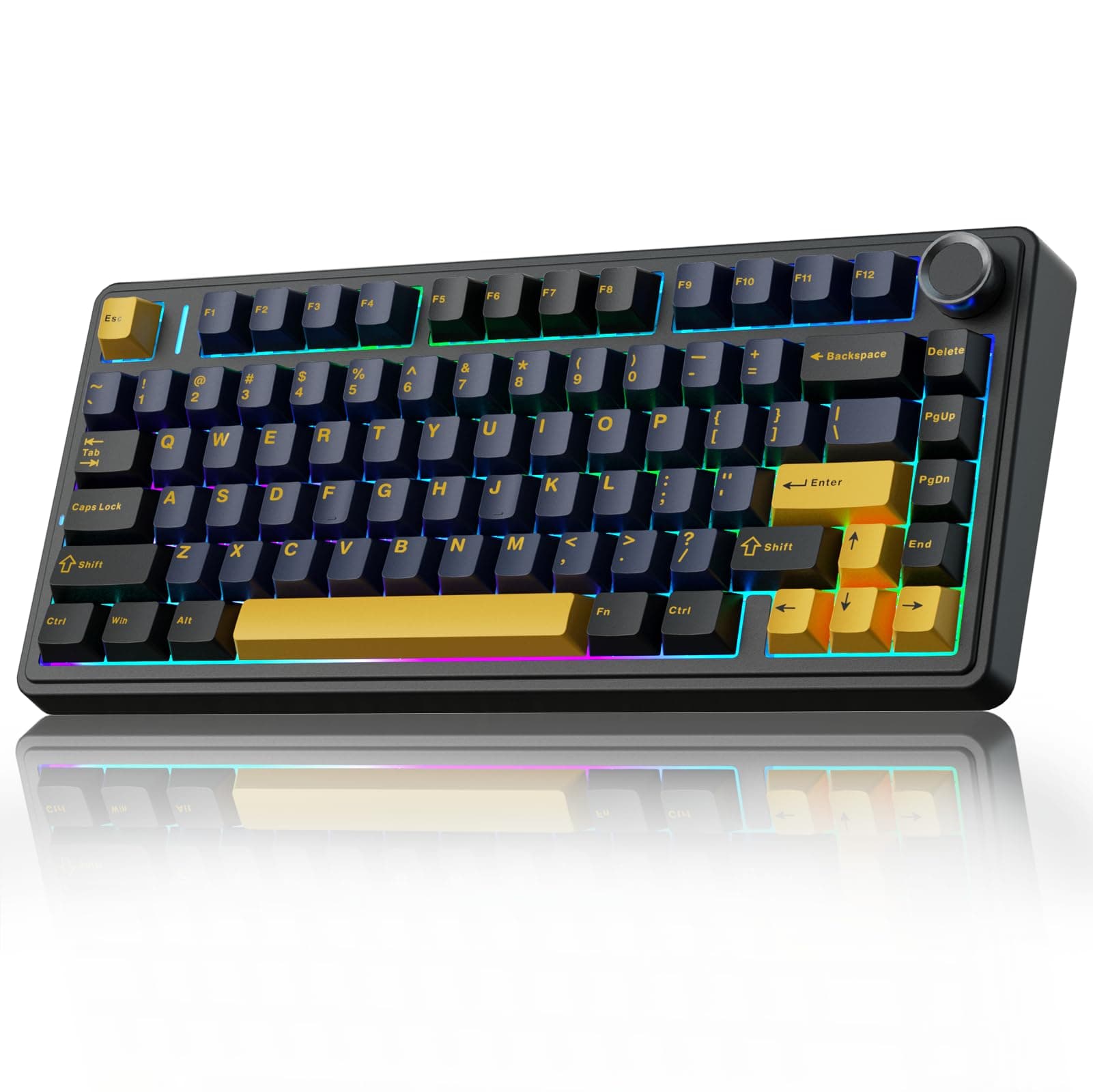 AULA F75 75% Wireless Mechanical Keyboard | Hot Swappable | Pre-lubed Linear Switches | RGB Backlit | 2.4GHz/Type-C/Bluetooth Gaming Keyboard (Thunder Black, Graywood Switch)