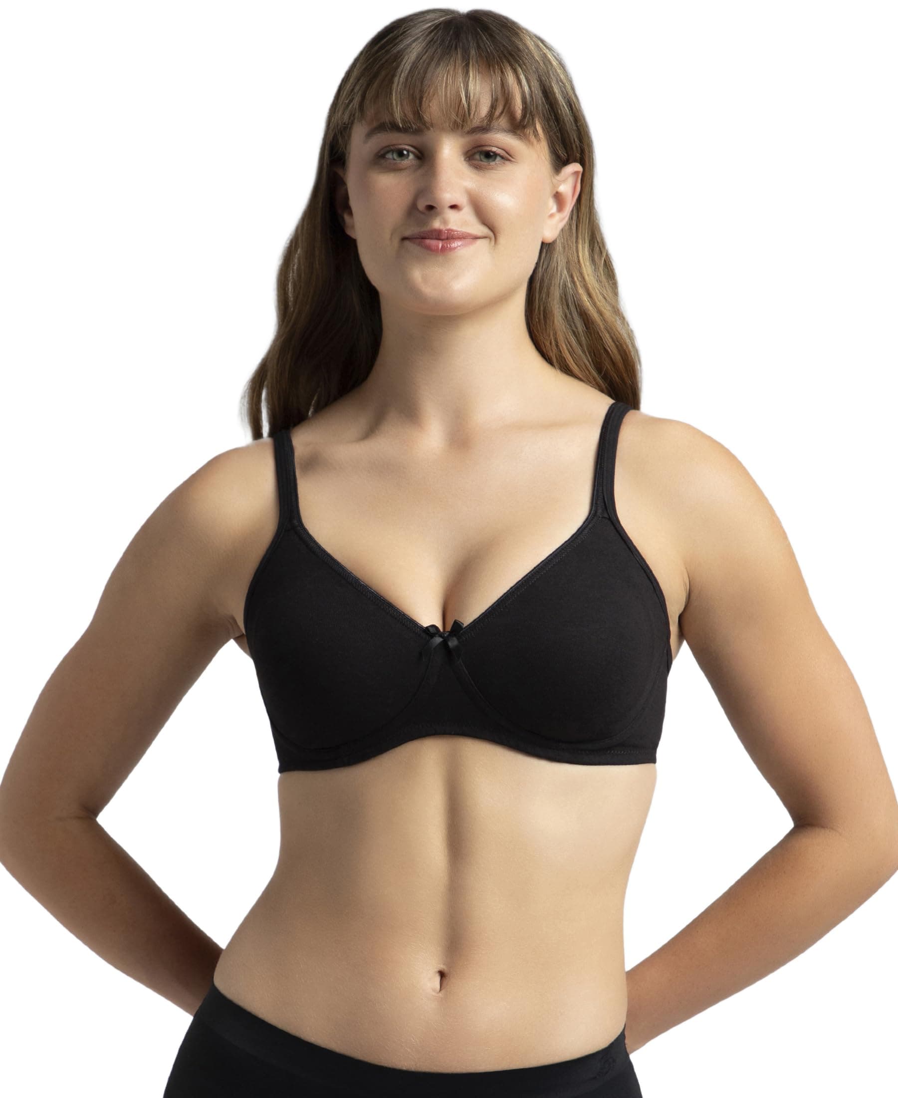 Jockey 1722 Women's Wirefree Non Padded Super Combed Cotton Elastane Stretch Medium Coverage Everyday Bra with Concealed Shaper Panel_Black_36D
