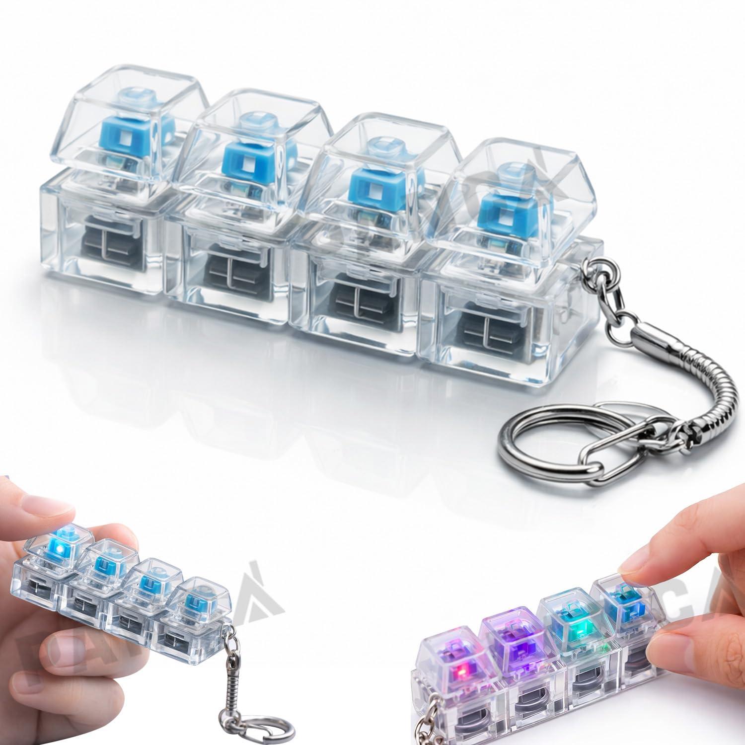 PANCA Transparent Mechanical Switch Fidget Keychain for Stress Relief | Clicky Desk Toy for Adults | Portable EDC Keyring Gadget for Office, Travel & Daily Use with Tactile Feedback