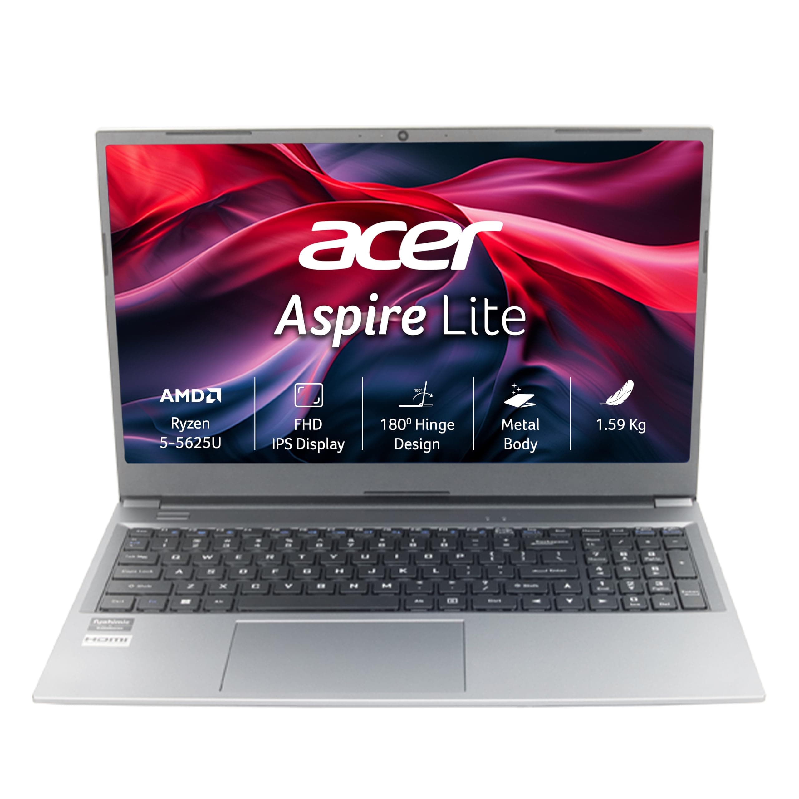 Acer Aspire Lite, AMD Ryzen 5-5625U Processor, 8 GB RAM, 512 GB SSD, Full HD, 15.6"/39.62 cm, Windows 11 Home, Steel Gray, 1.59 kg, AL15-41, Thin and Light Laptop
