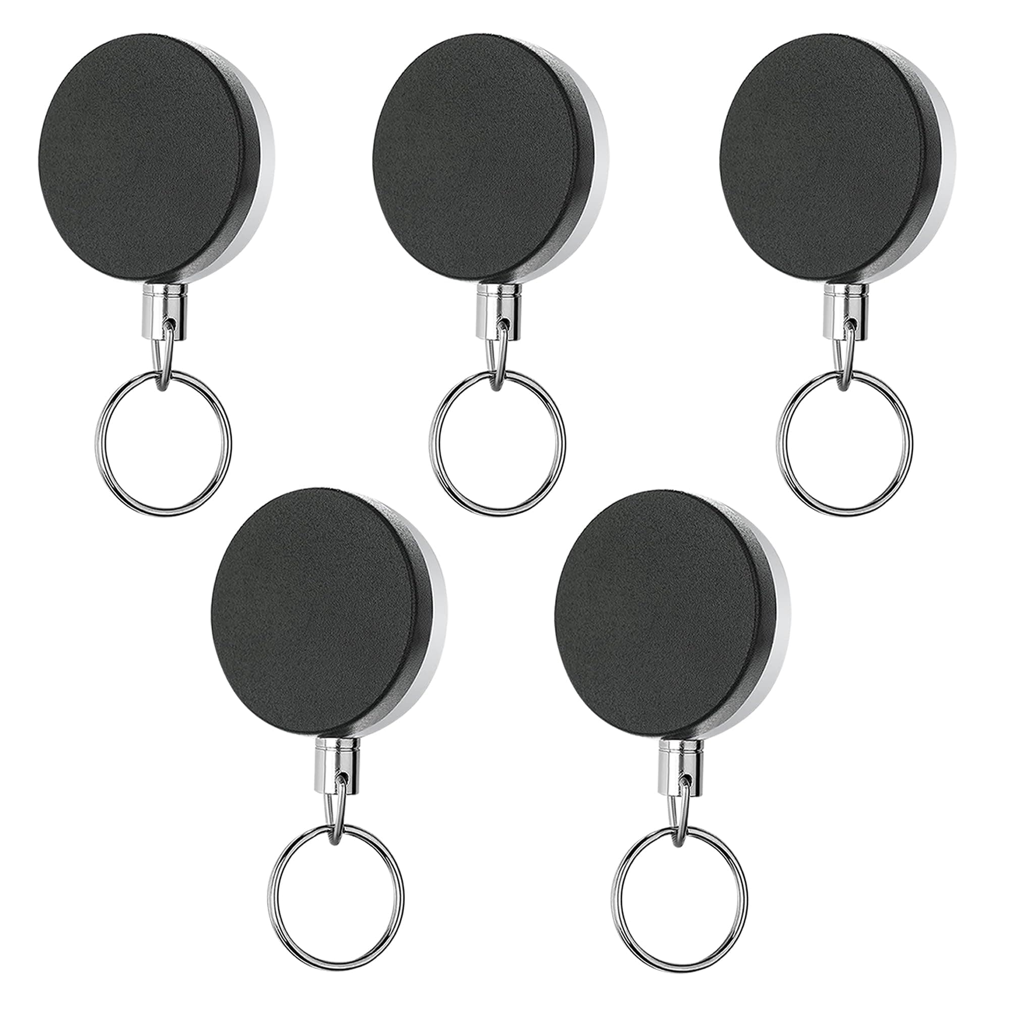 GLUN® Metal Black Retractable Reel ID Card Holder Pack of 5, ID Badge Holder with Back Belt Clip, Card Holders