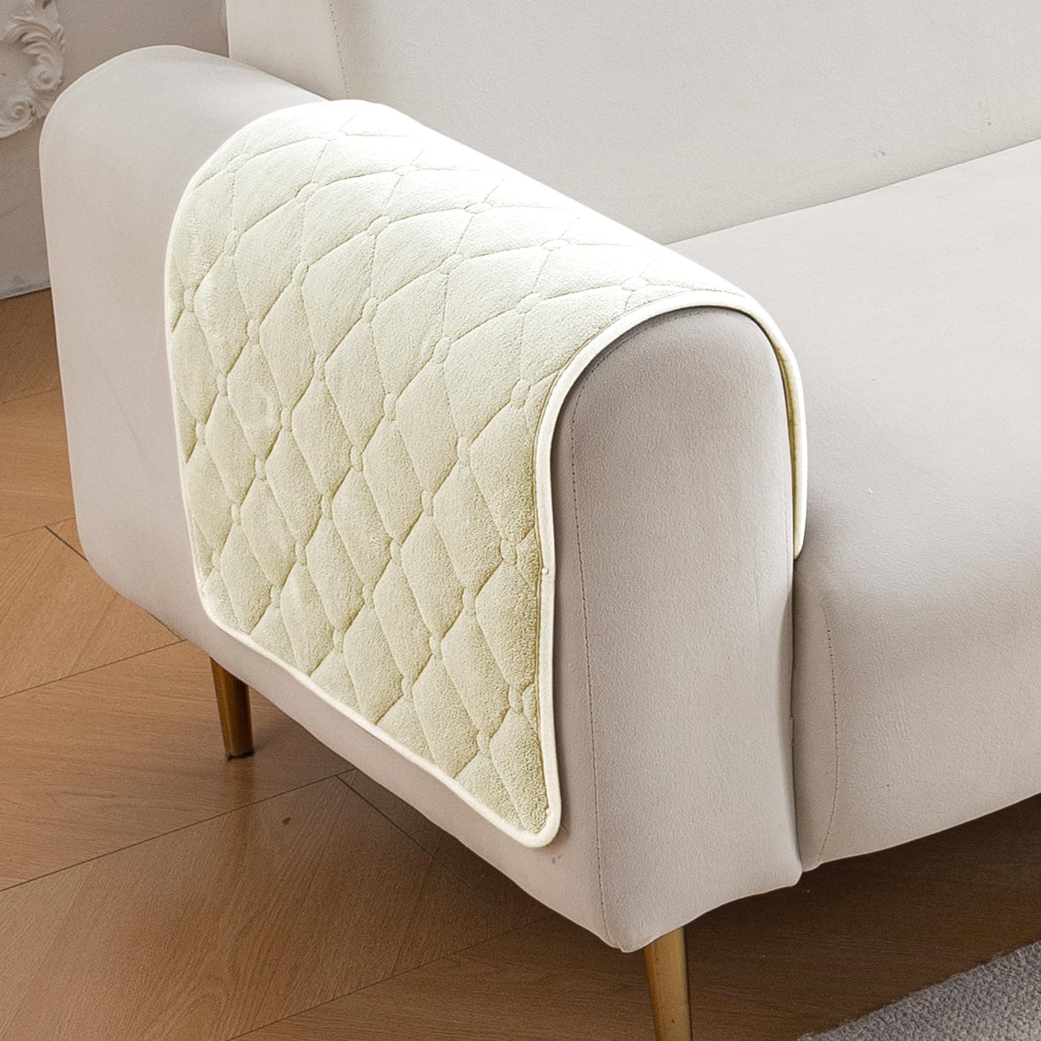 HOKIPO Diamond Tuft Sofa Armrest Cover, 2 Pc, Ivory Cream