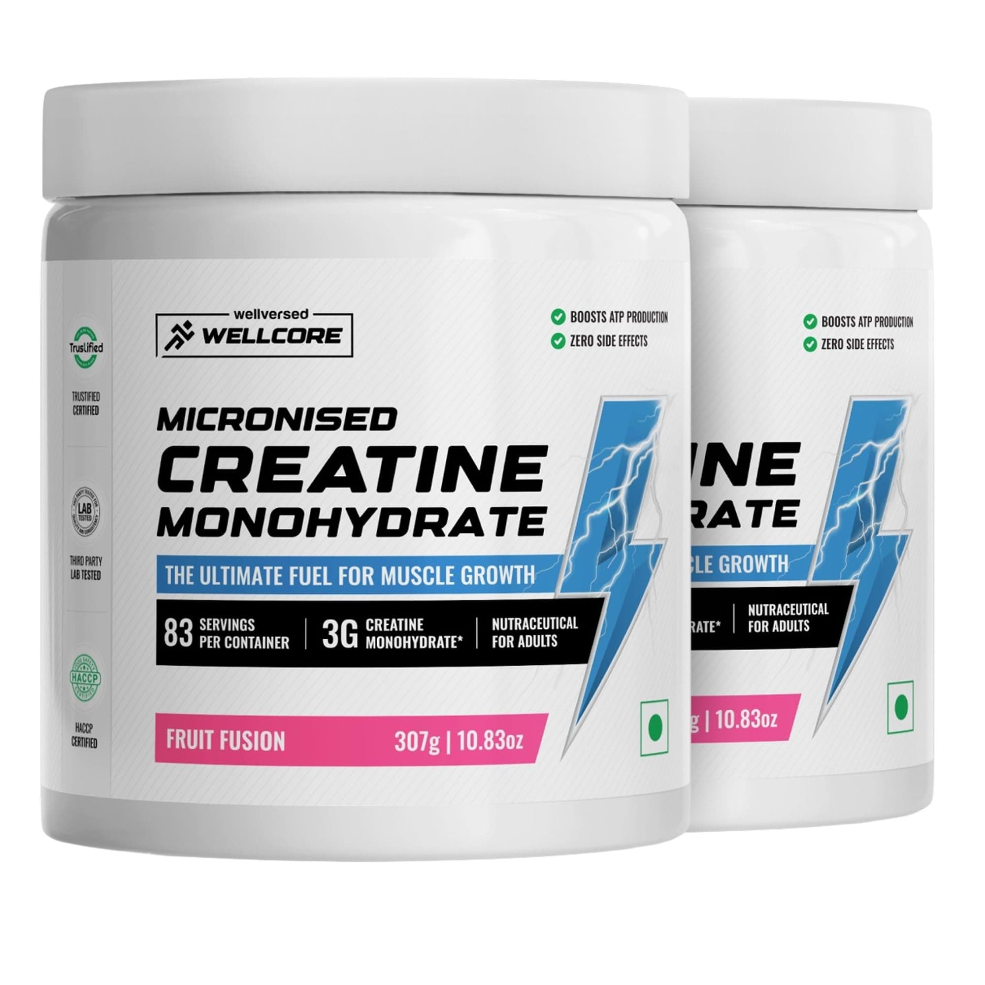 Wellcore Pure Micronised Creatine Powder (83 Servings, Fruit Fusion) For Enhanced Muscle Strength With Rapid Absorption | Creatine Monohydrate | Wellcore Creatine Flavoured - 307g (Pack of 2)