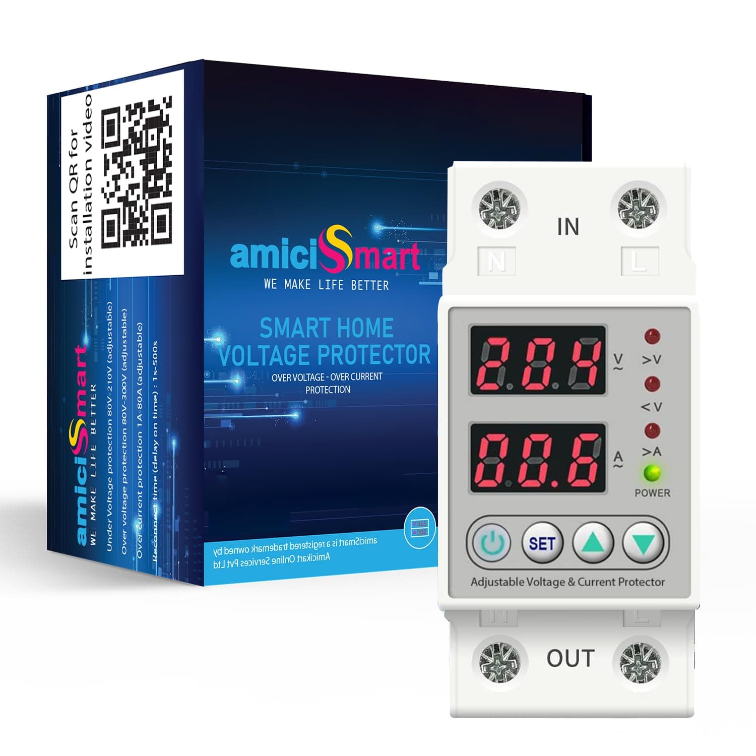 amiciSmart Automatic Over/Under Voltage and Over Load Protection 63A