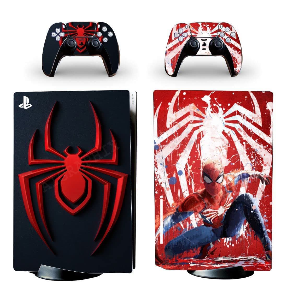 Khushi Decor Spider Man 2 UV 3M Vinyl Sticker Decals for PlayStation 5 Disk Version Console and Two Dual Sense 5 Sticker Skins Black PS5 Skin Console and Controller Design (Pack of 1)