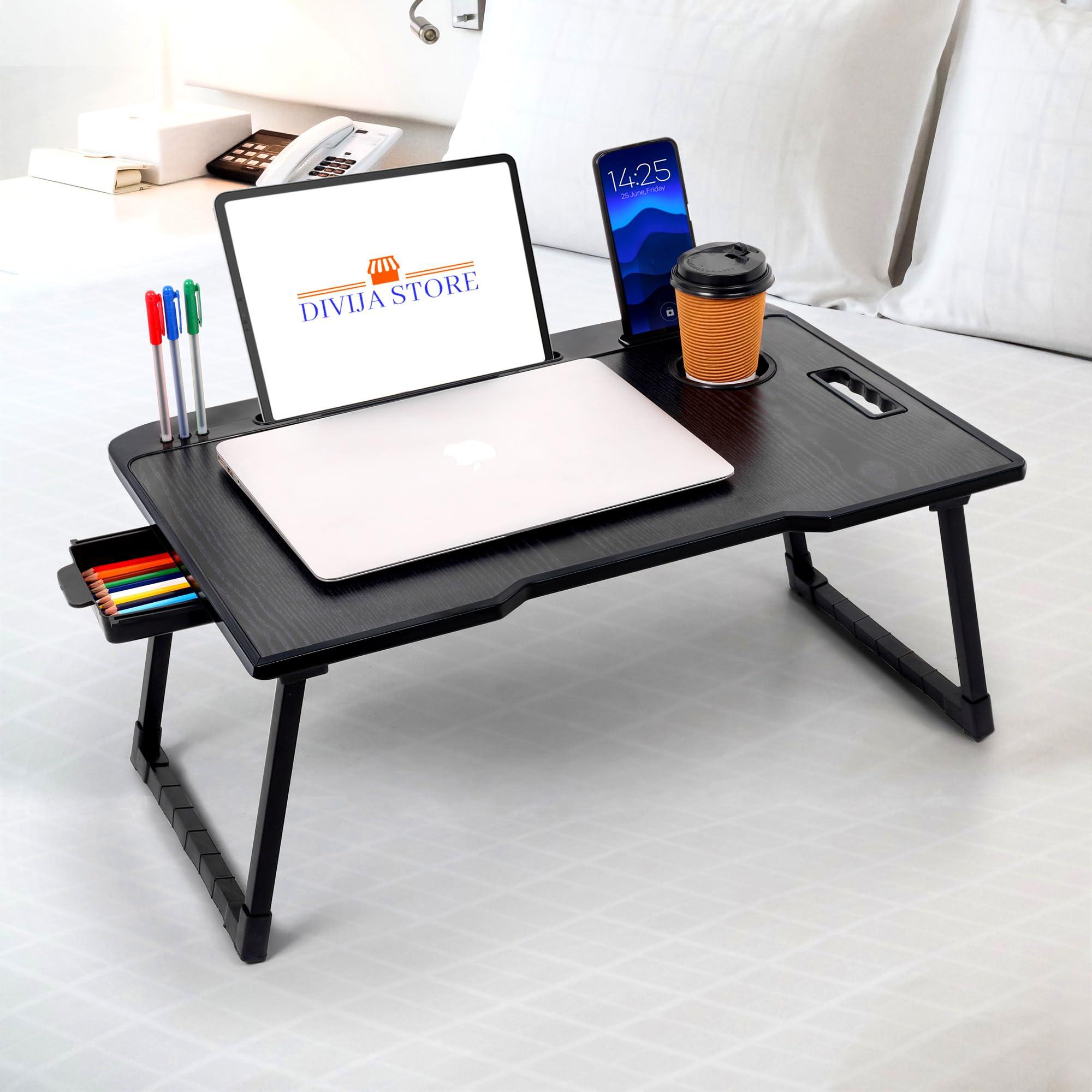 Mota Barman Study Table Bed Table Premium Laptop Table/Foldable and Portable Wooden/Writing Desk for Office/Home/School (Black Cotted)