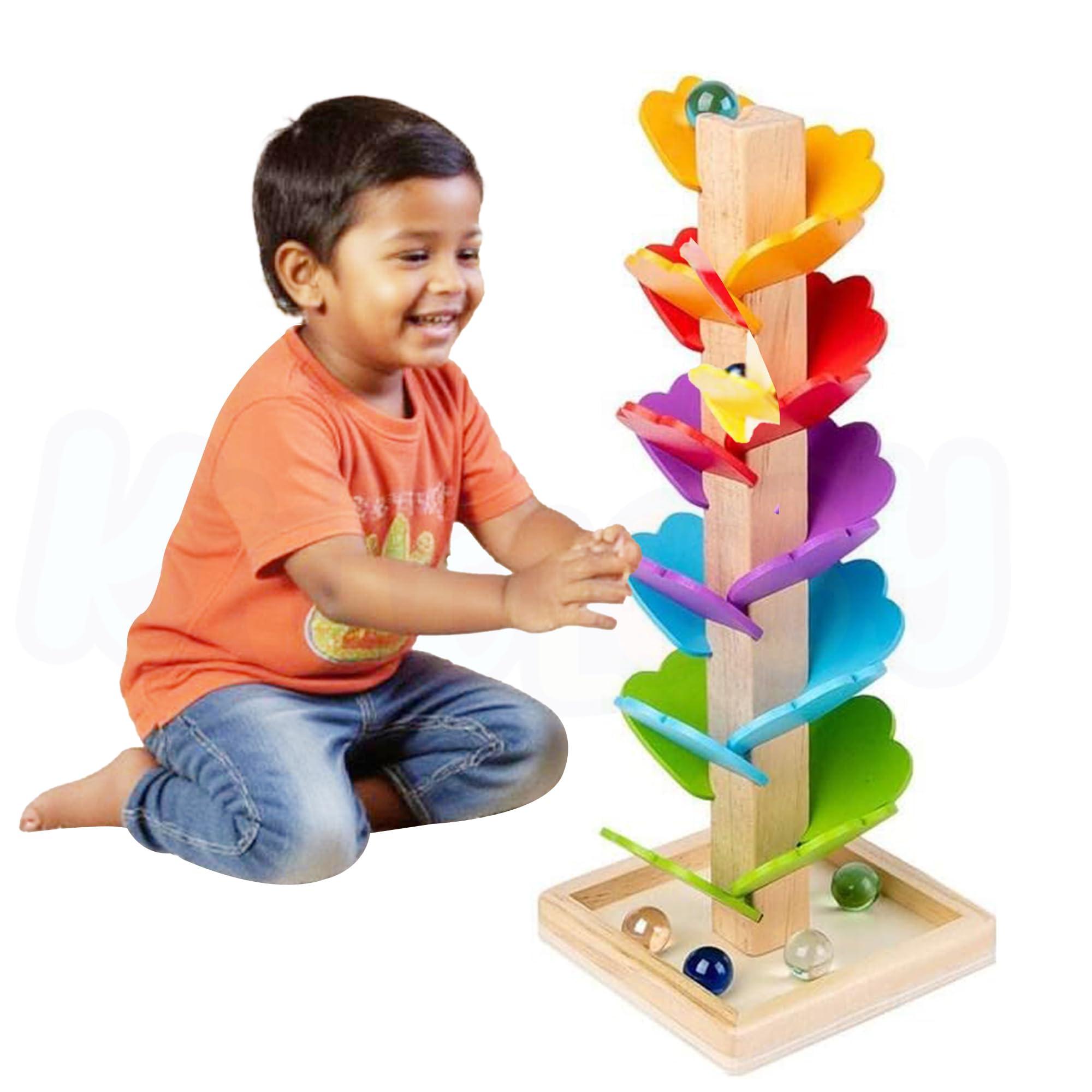 Kidology Wooden Music Tree Toy for Kids, Rainbow Musical Tree Kit Gifts, Wooden Marble Ball Run Track Montessori Educational Learning Toys for Kids 3+
