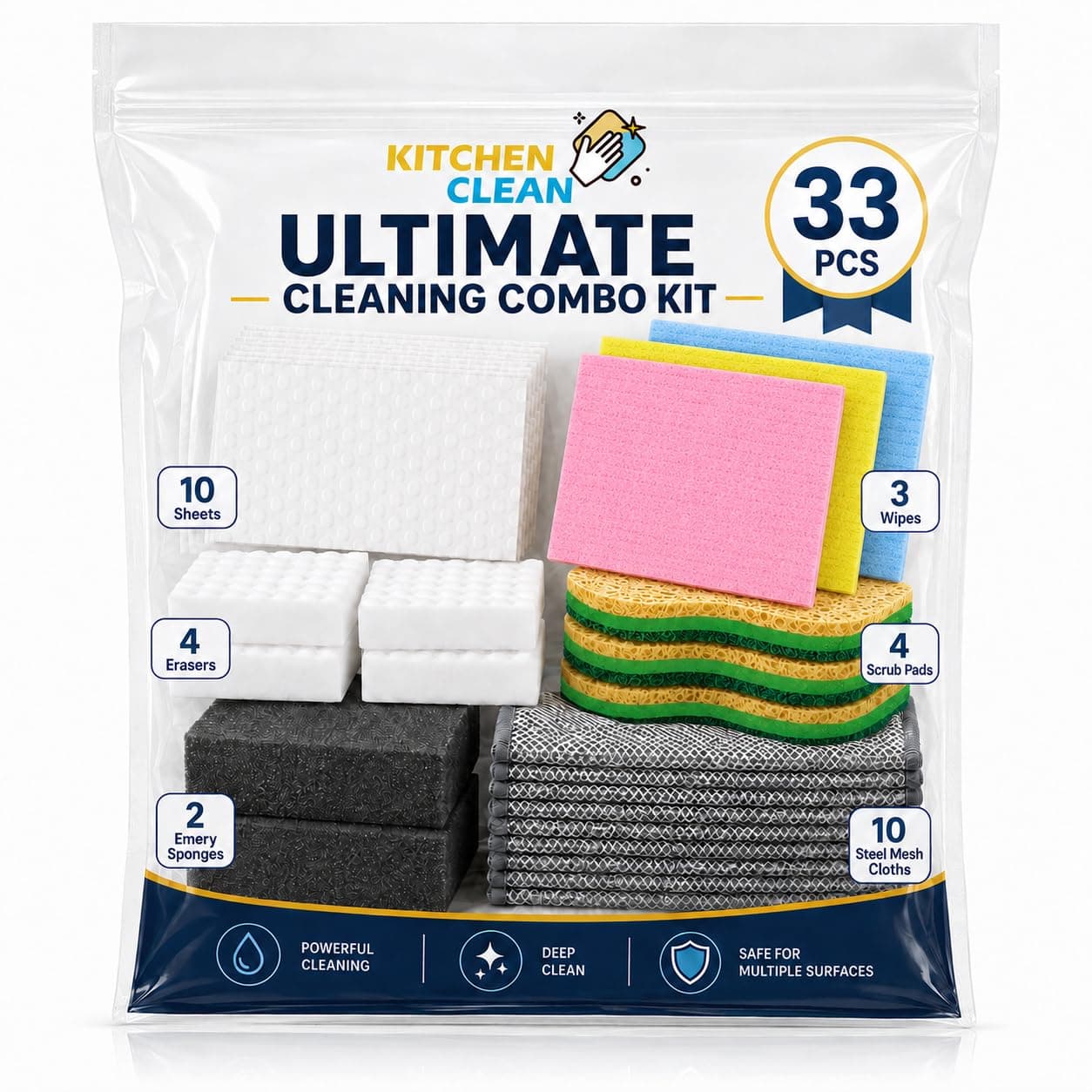 Kitchen Clean Ultimate Cleaning Combo Kit, 33 Pcs