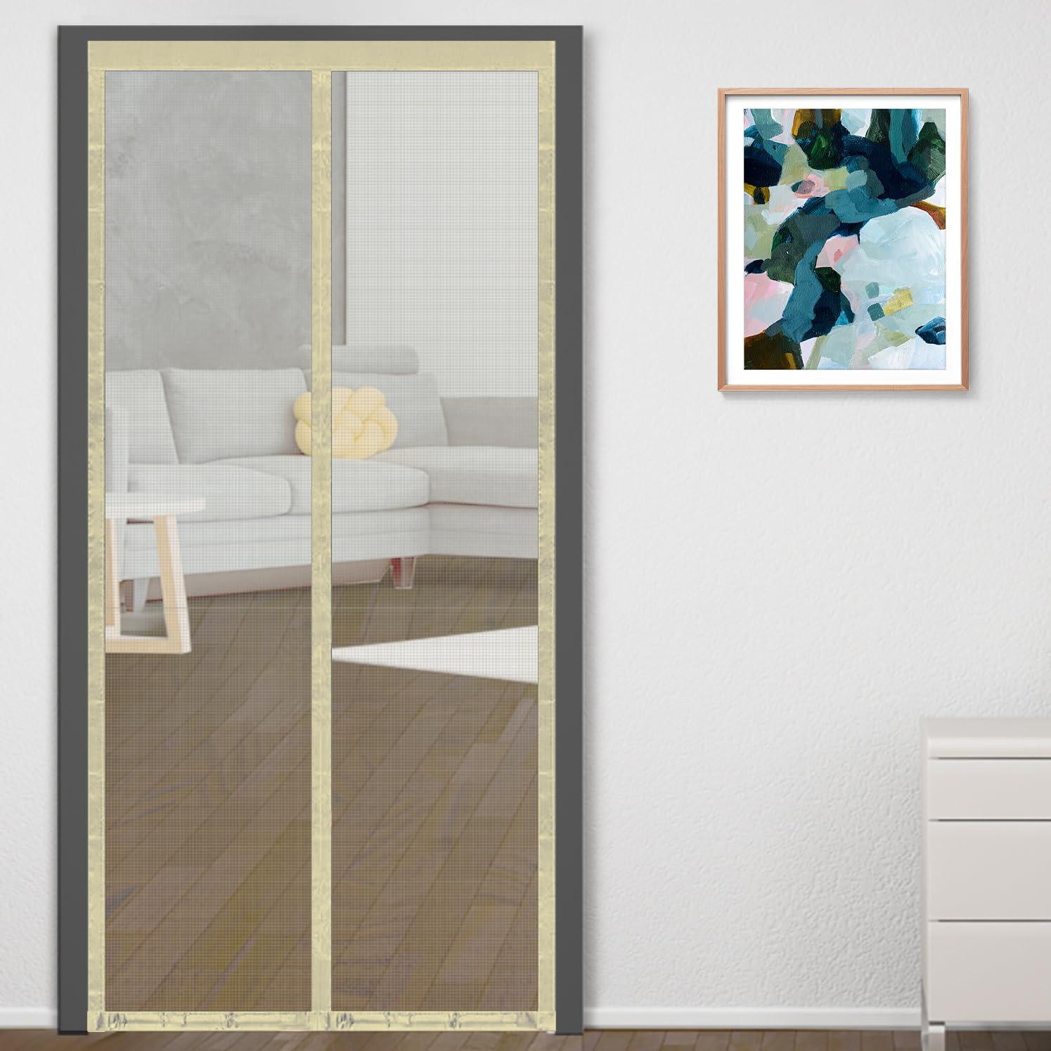 Classic Mosquito Net for Doors with Magnets | Tear-Resistant Fiberglass Mesh | Auto-Close Magnetic Screen Door, Balcony & Kitchen | DIY Installation | Protection Insects (205 x 105 cm,Ivory)