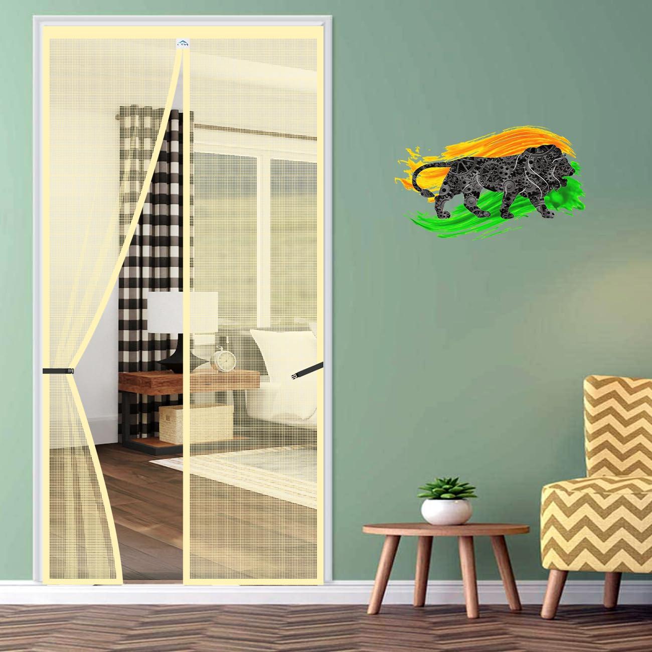 LifeKrafts Polyester Magnetic Mosquito Net for Door | Mosquito Curtain for All Door Types & Sizes | Auto-Closing Insect Screen to Keep Mosquito Out (195x80 cm, Beige)