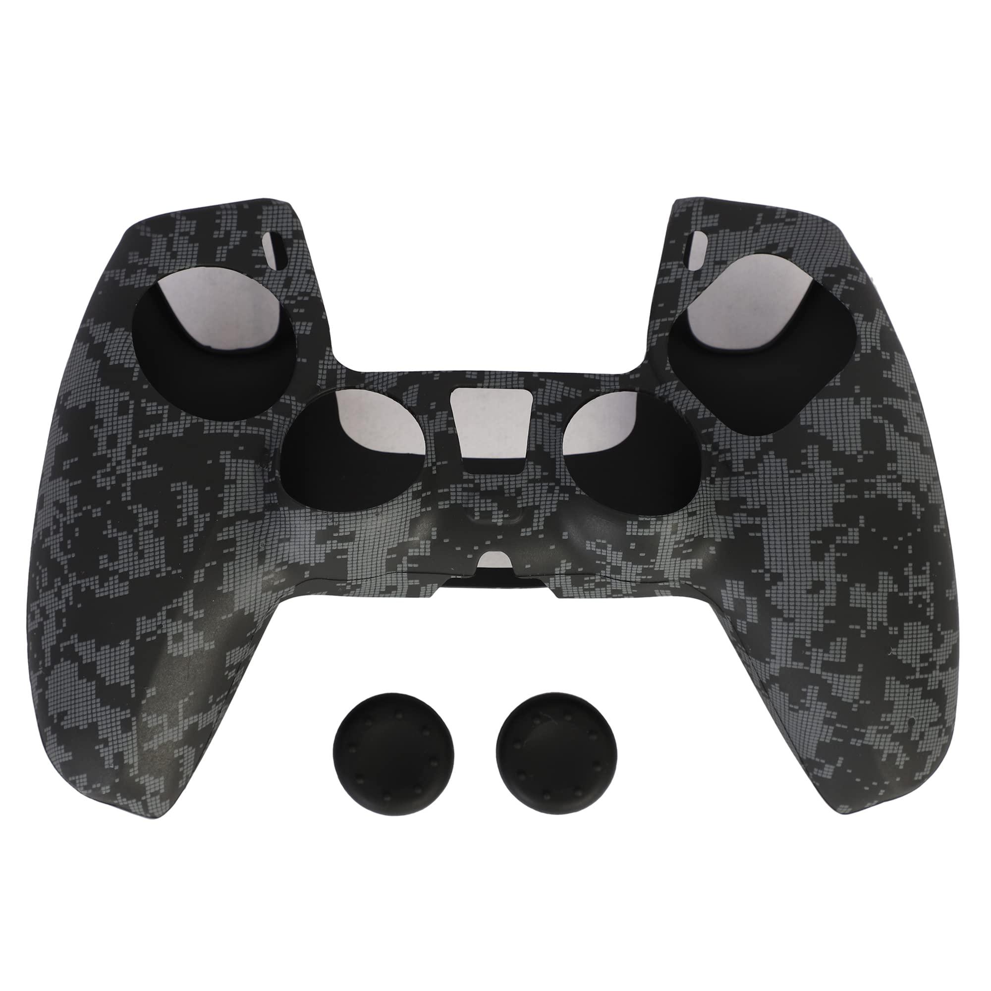 Glitch | controller case skin | Dualsense Remote Accessories | 5 five silicone cover | With Anti slip thumb Grip| Black camouflage