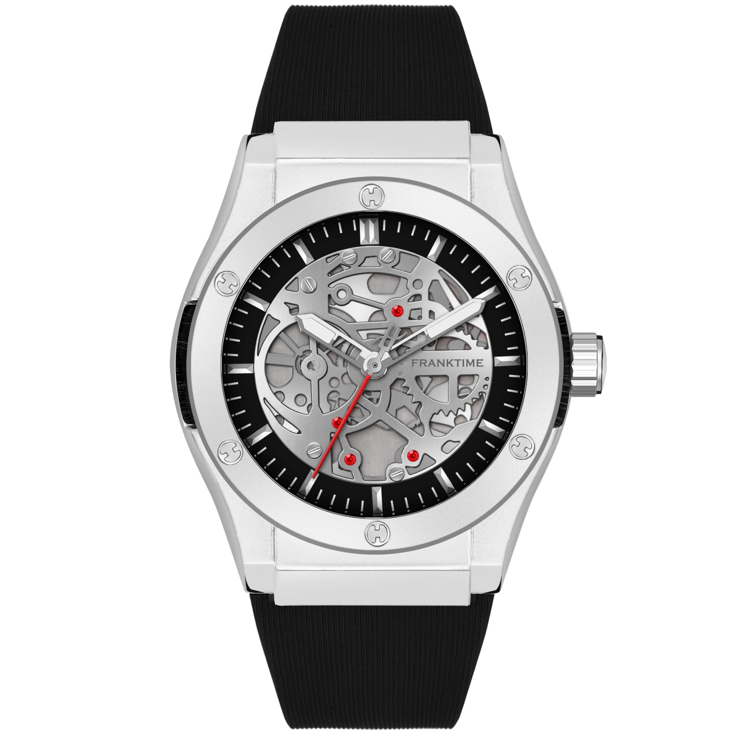 Franktime Men's Quartz Analog Watch | Skeleton Printed Dial | Black Strap | Casual & Formal Wrist Watch | Stylish & Fashion Analog Watch for Men