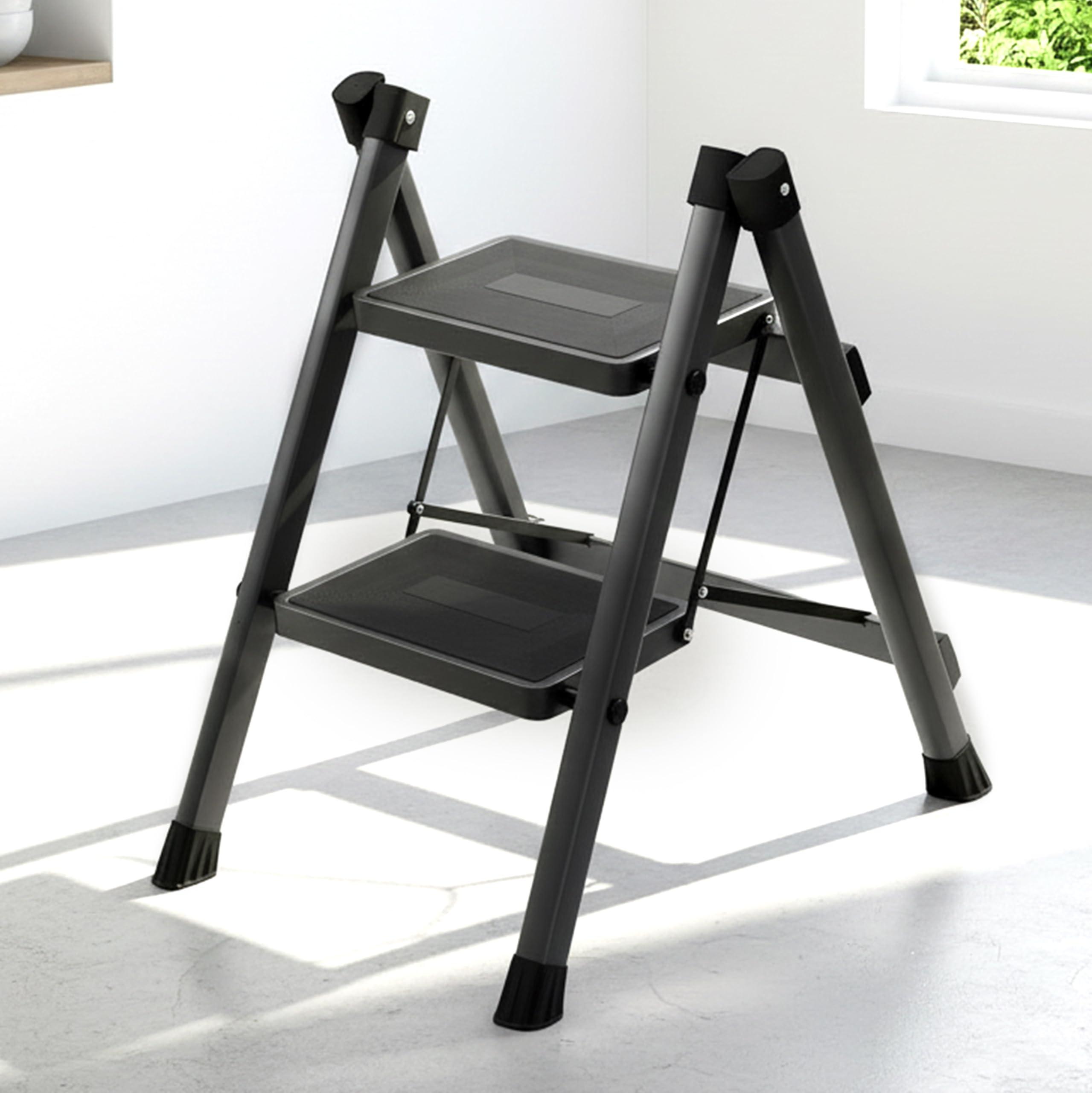 Plantex Ladder for Home/GI Steel Foldable 2 Step Ladder/Wide Anti Slip 2 Step Ladder - (Black)