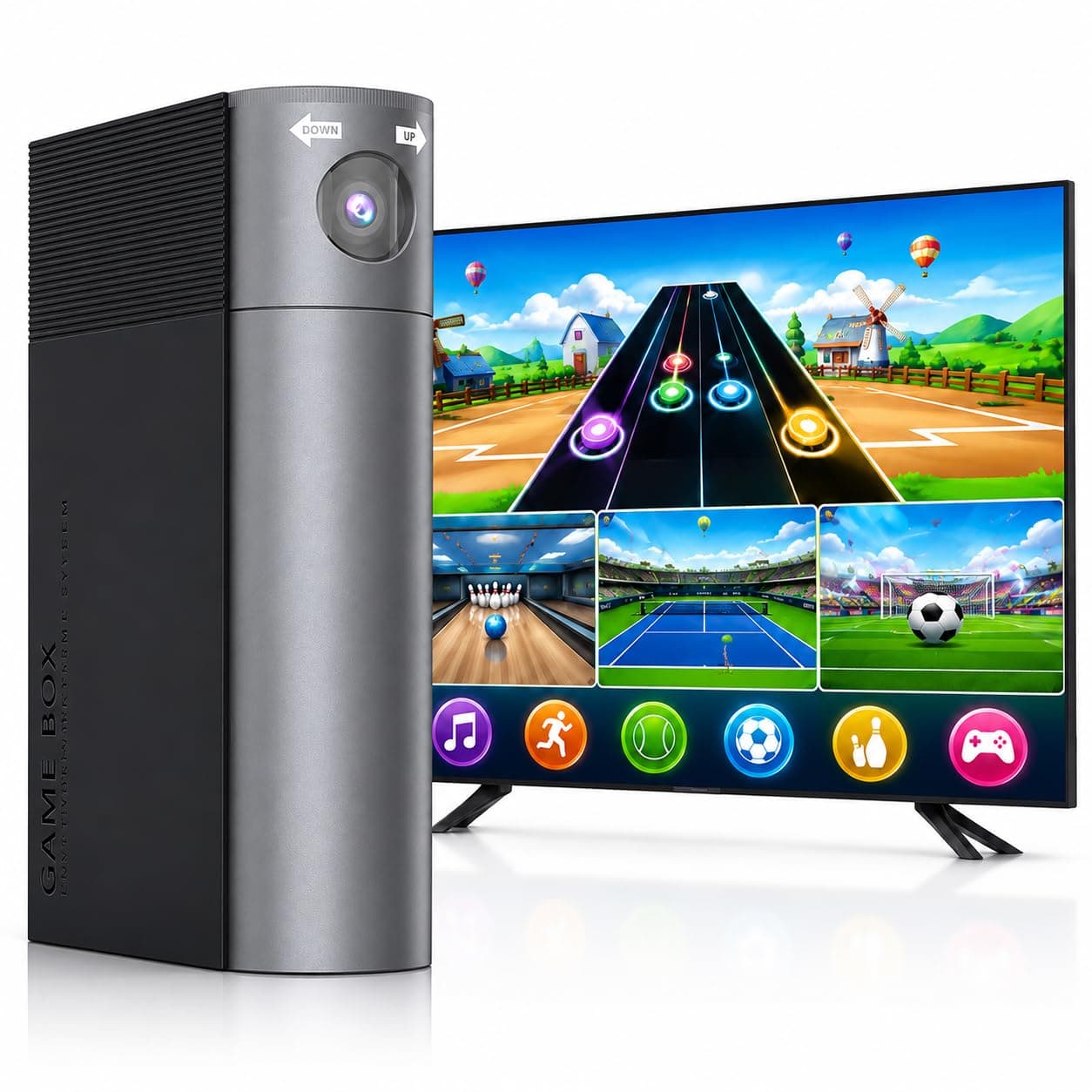 (2026 New Launch) AR Motion Gaming Console for Kids & Families, 28 Preloaded Games, Camera-Based Body & Button Control, Plug & Play TV Video Game System, No Wi-Fi, Black