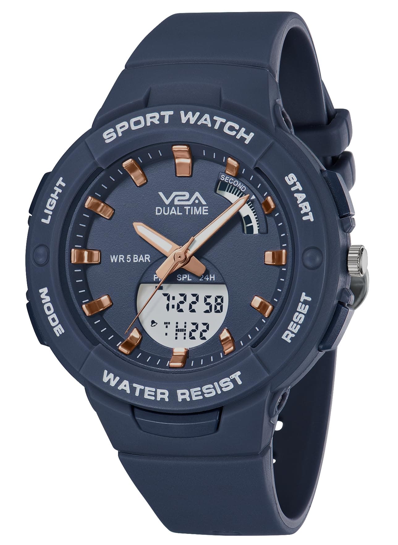 V2A Analog Digital Waterproof Fashion Sports Watch With Backlight Alarm Stopwatch For Women And Girls (Grey, Resin)