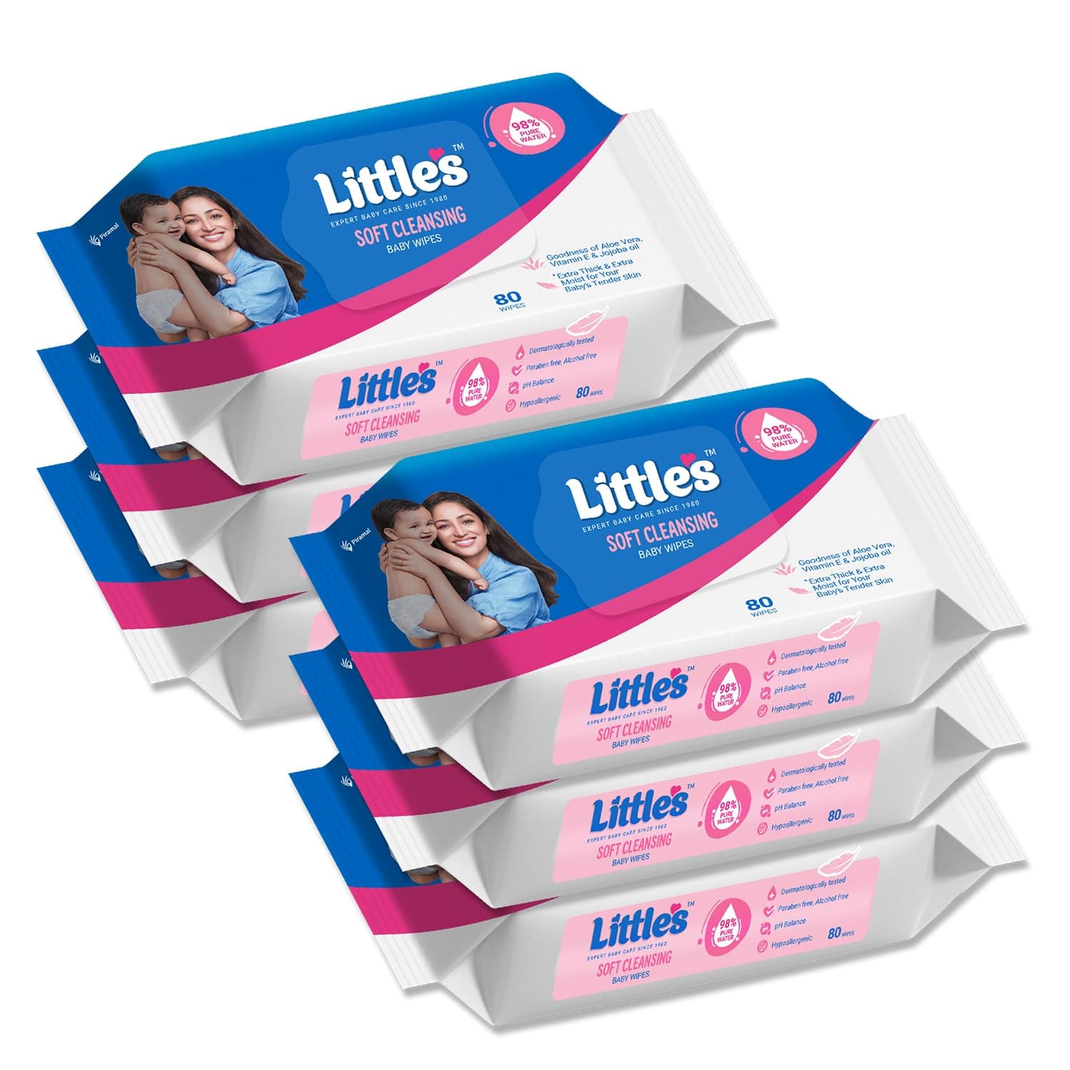 Little's Soft Cleansing Baby Wipes | 80 Wipes x 6 - 480 Wipes | Extra Thick & Moist Wet Wipes for Baby's | Prevents Rashes & Redness with Goodness of Aloe Vera, Vitamin E & Jojoba Oil