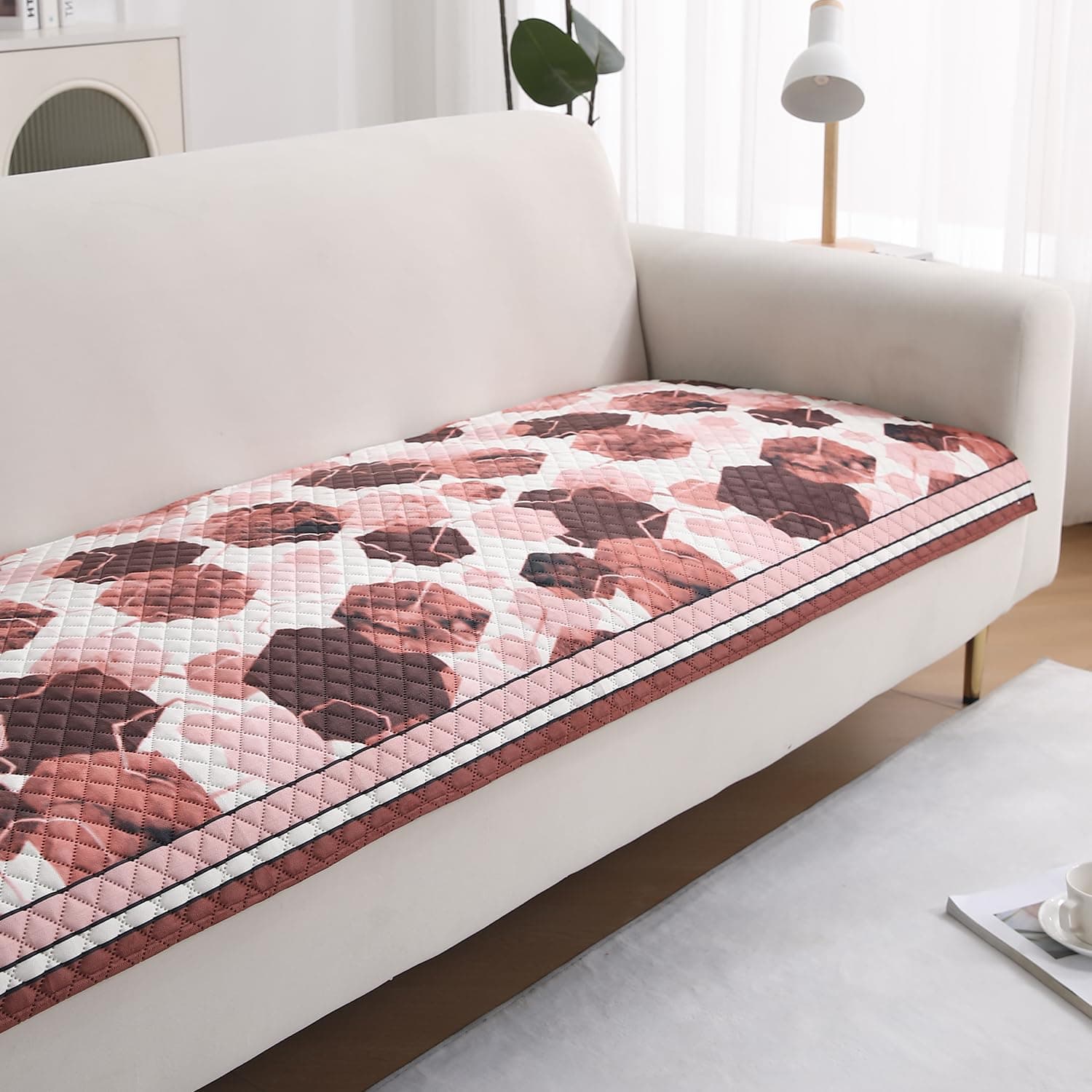 HOKIPO 'LiefNest' Holland Velvet Sofa Cover Mat with Foam Filling for 1/2/3 Seater & L-Shape Sofa. Make Your Own Sofa Cover Set, Mat Size: 60(L) cm, Geometric Hexagon Cider Red (NEW-IN-821-D1)