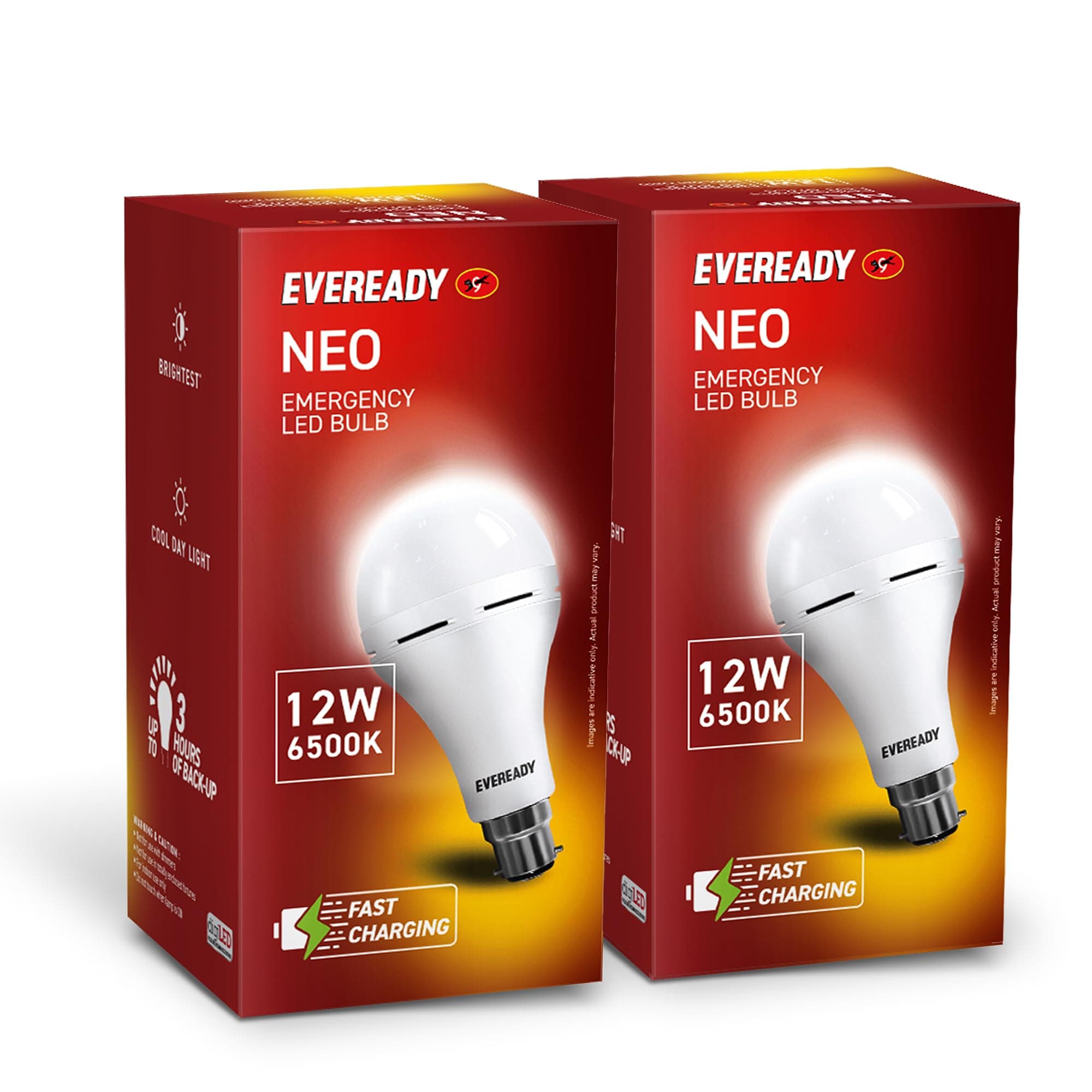 EVEREADY 12W Emergency Inverter LED Bulb, B22D, Cool Day Light, Pack of 2