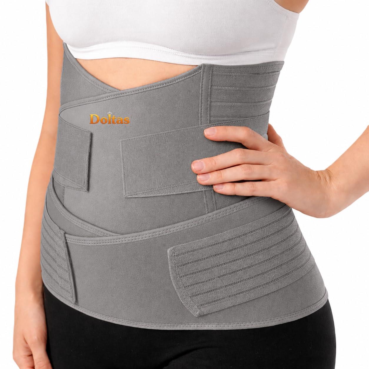 DOLTAS 3-in-1 Post Pregnancy Abdominal Belt for Women – C-Section Abdomen Belt & Belly Wrap for After Delivery Recovery – Adjustable Postpartum Belt, Maternity Belt for Waist, Pelvis & Tummy Support (Free Size) (GREY)