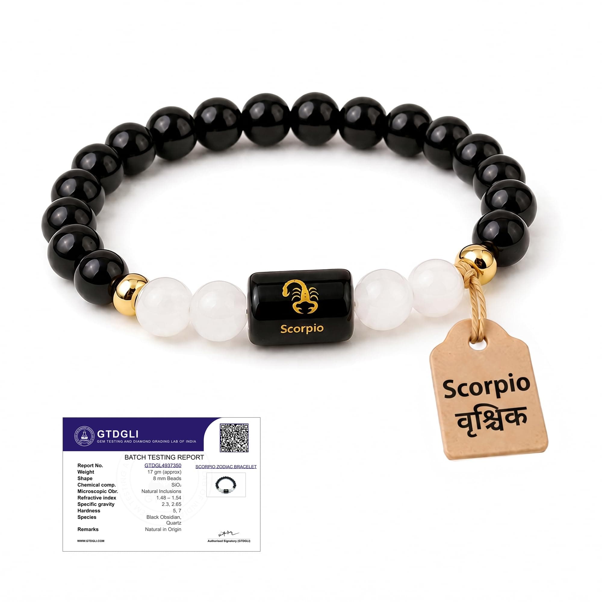 Astrotalk Scorpio Zodiac Bracelet (वृश्चिक राशि) | Certified Healing Crystal for Protection, Balance & Calm | Original Black Obsidian & Milky Quartz | Bracelet for Men & Women | Gift for Man & Woman
