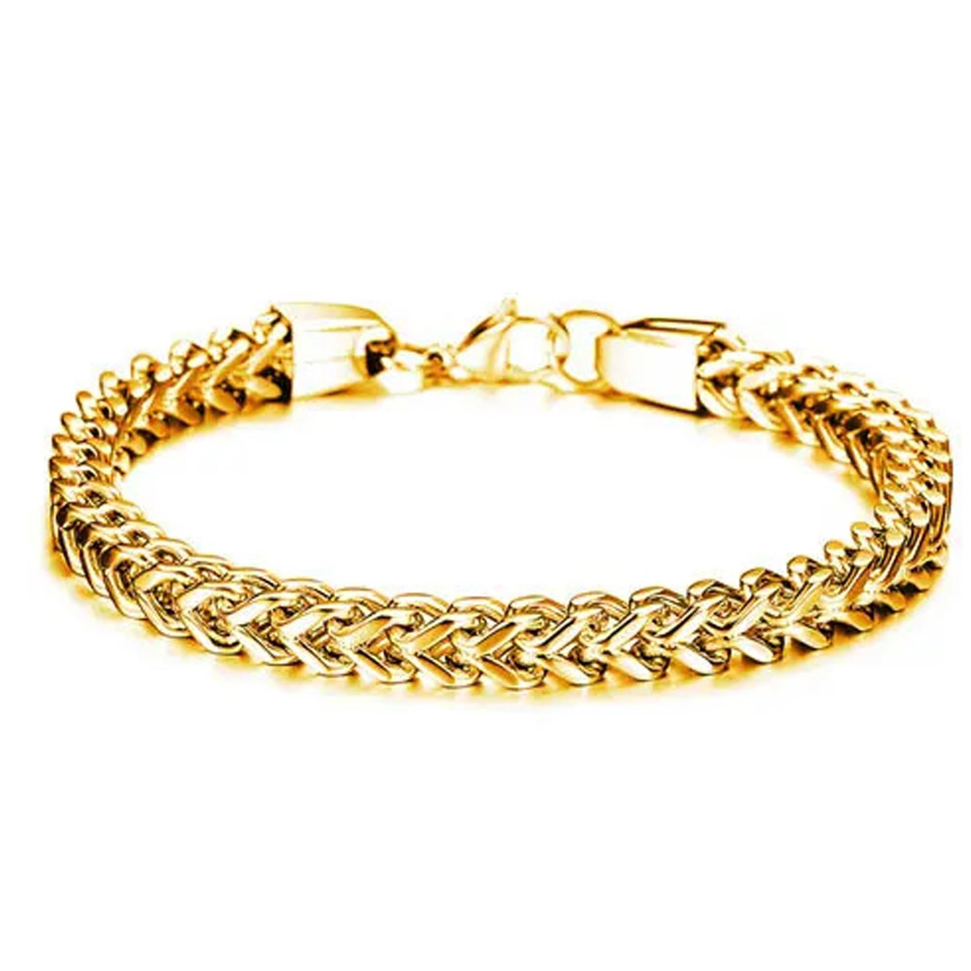 Fashion Frill Stylish Bracelet for Men Stainless Steel Hand Chain Band Jewellery Accessories For Boys Gift for Husband & Boyfriend (Gold, 22 CM)
