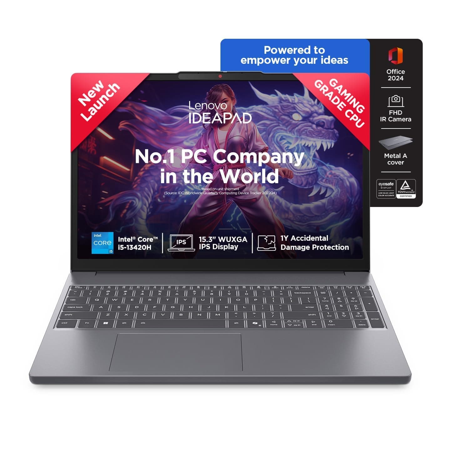 Lenovo IdeaPad Slim 3 15" (35.5cm) FHD Laptop | Intel Core i5-13420H 13th Gen | 8GB RAM | 512GB SSD | Windows 11 | MS Office 2024 | Grey | 1.37Kg | Model 83K100CAIN​