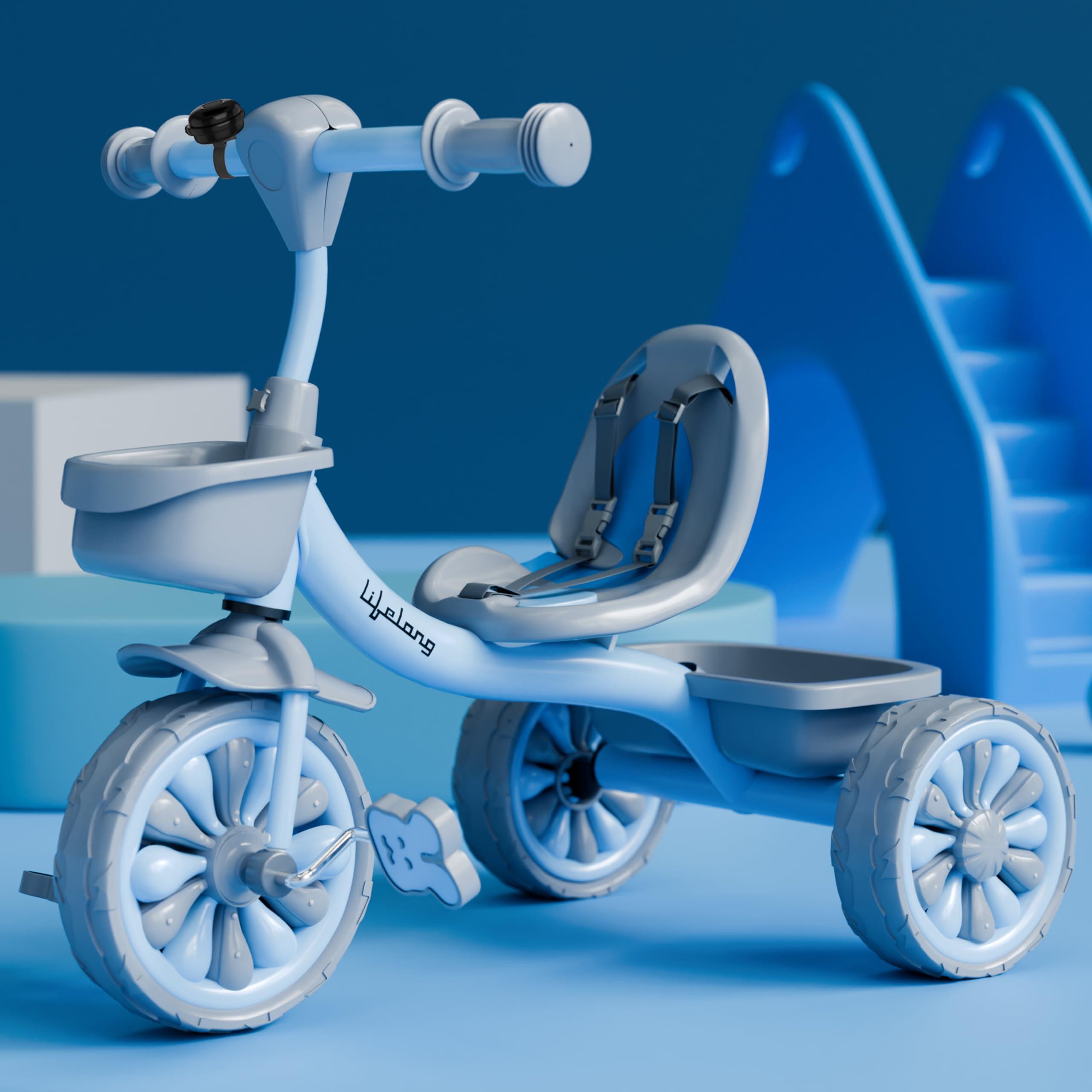 Lifelong Kids Tricycle with Eva Wheels, Bell and Storage Basket/Baby Trike/Age Group 2 Year to 5years/ Blue & Grey (LLKTC16)