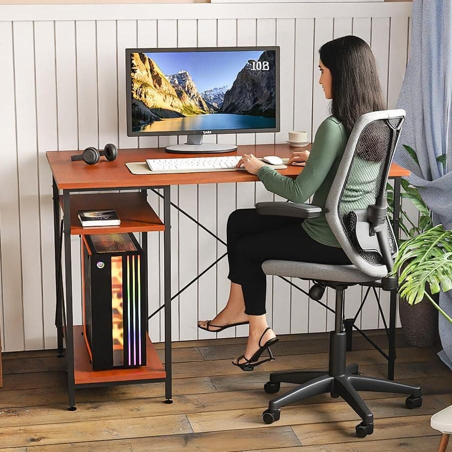 FURLAY Plank Office Desk and Study Table | 1 Year Warranty | Metal and Century Engineered Wood Desk for Adults & Students | DIY (Woodland)