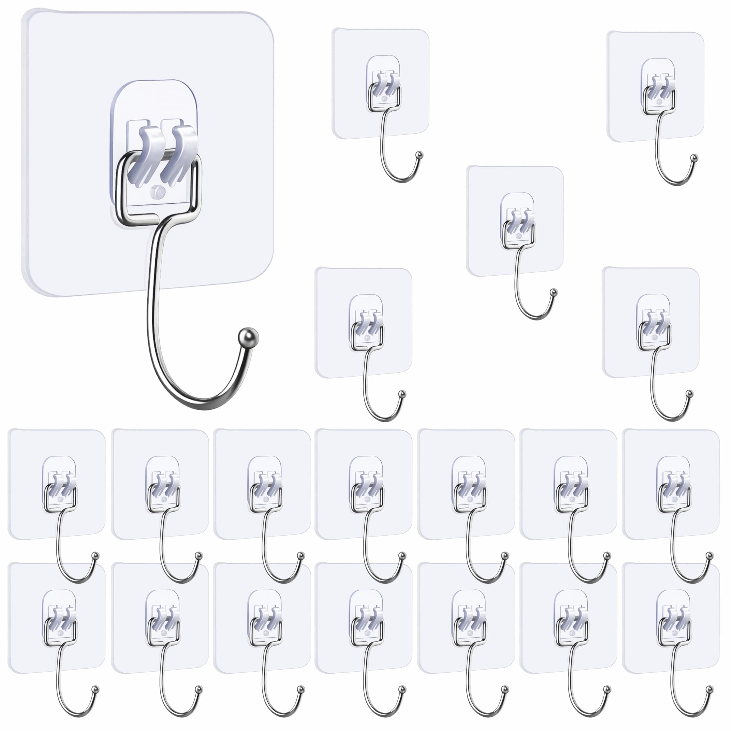 JIALTO 20 Pcs Heavy Duty Adhesive Big Hooks - Waterproof, Rustproof Stainless Steel Hangers for Kitchen, Bathroom, Home, and Office