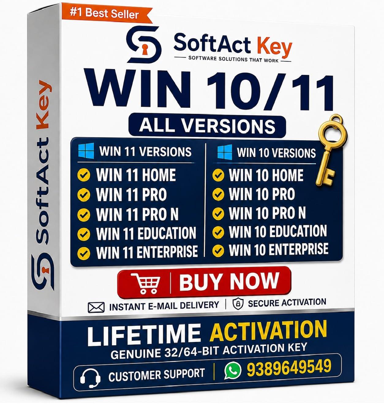 Win 11 and Win 10 Universal Product Key for Home Professional Pro N Education Enterprise Editions | Genuine Lifetime Digital Activation with Instant Secure Email Delivery