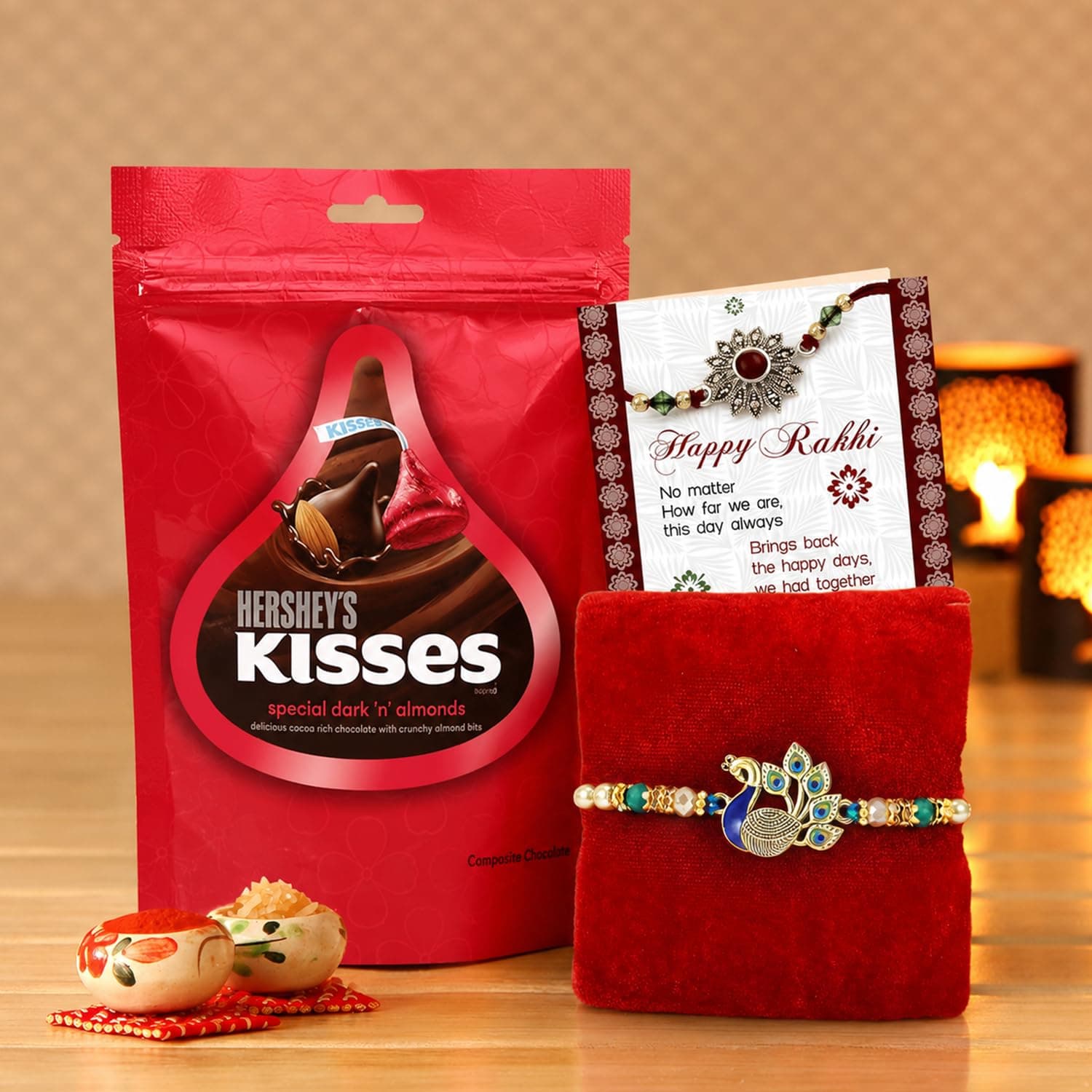 TIED RIBBONS Rakhi for Brother with Greeting Card Roli Tikka Chocolate Combo Gift Set - Designer Rakhi for Brother Bhaiya with Chocolates Pack