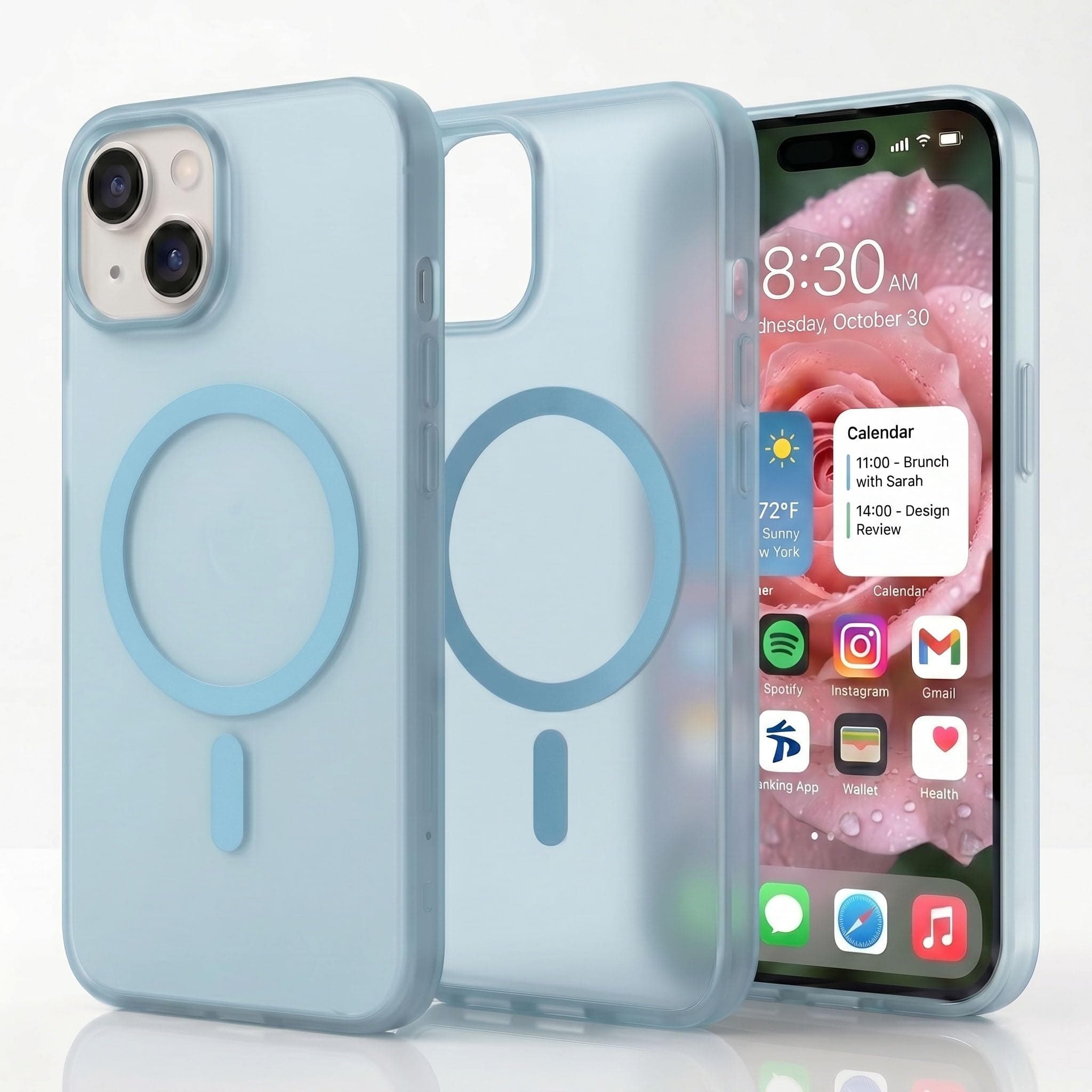 amazon basics Luxury Paper Thin Case Cover for iPhone 15 | Matte Finish | Compatible with magsafe | (Blue, iPhone 15)