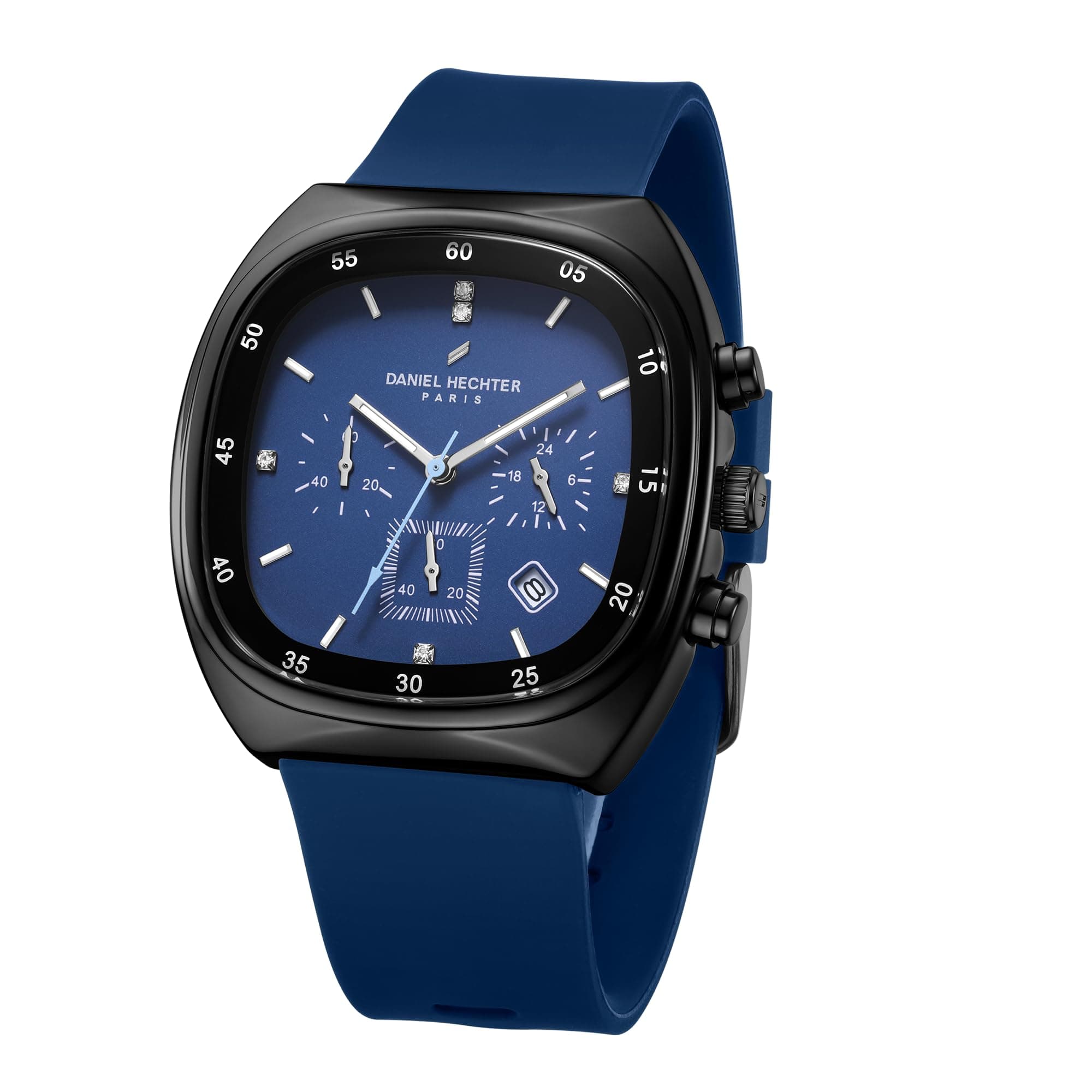Daniel Hechter Paris Bercy Collection Modern Multi Functional Watch for Men with Square Dial and Silicon Band-DHM1001 (Blue)