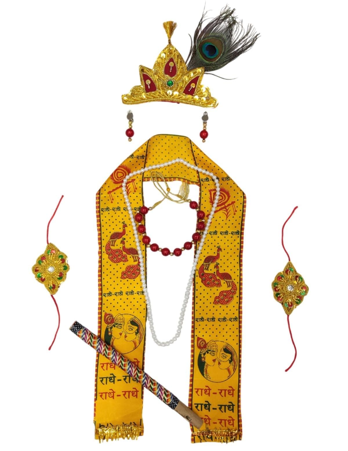 BookMyCostume Krishna Jewellery for Kids 8-Pcs Standard | Accessorize Your Krishna Dress for Kids | Jewellery Accessory for Kanha Dress for Baby Boy | Janmashtami dress Accessory – 0-7 yrs