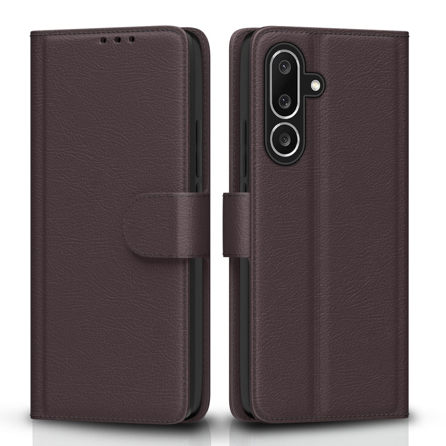 Pikkme Flip Cover for Samsung Galaxy M56 5G Leather Finish | Inside TPU with Card Pockets | Wallet Stand and Shock Proof | Complete Protection Flip Case(Coffee)
