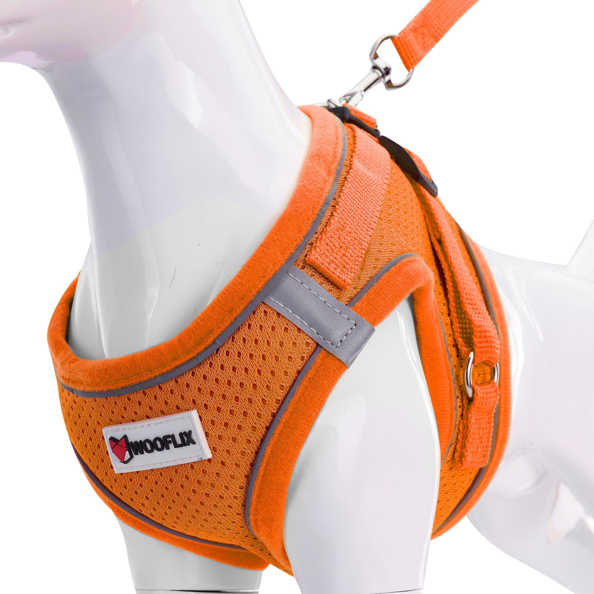 WOOFLIX Dog Harness for Small Dogs, Puppies and Cats | Suitable for Small Size Dogs, Cats & Puppies of 2.5kg-4.5kg | Reflective Soft Padded Dog Harness with Secure Fit | Orange (2.5kg-4.5kg Dog & Cat)