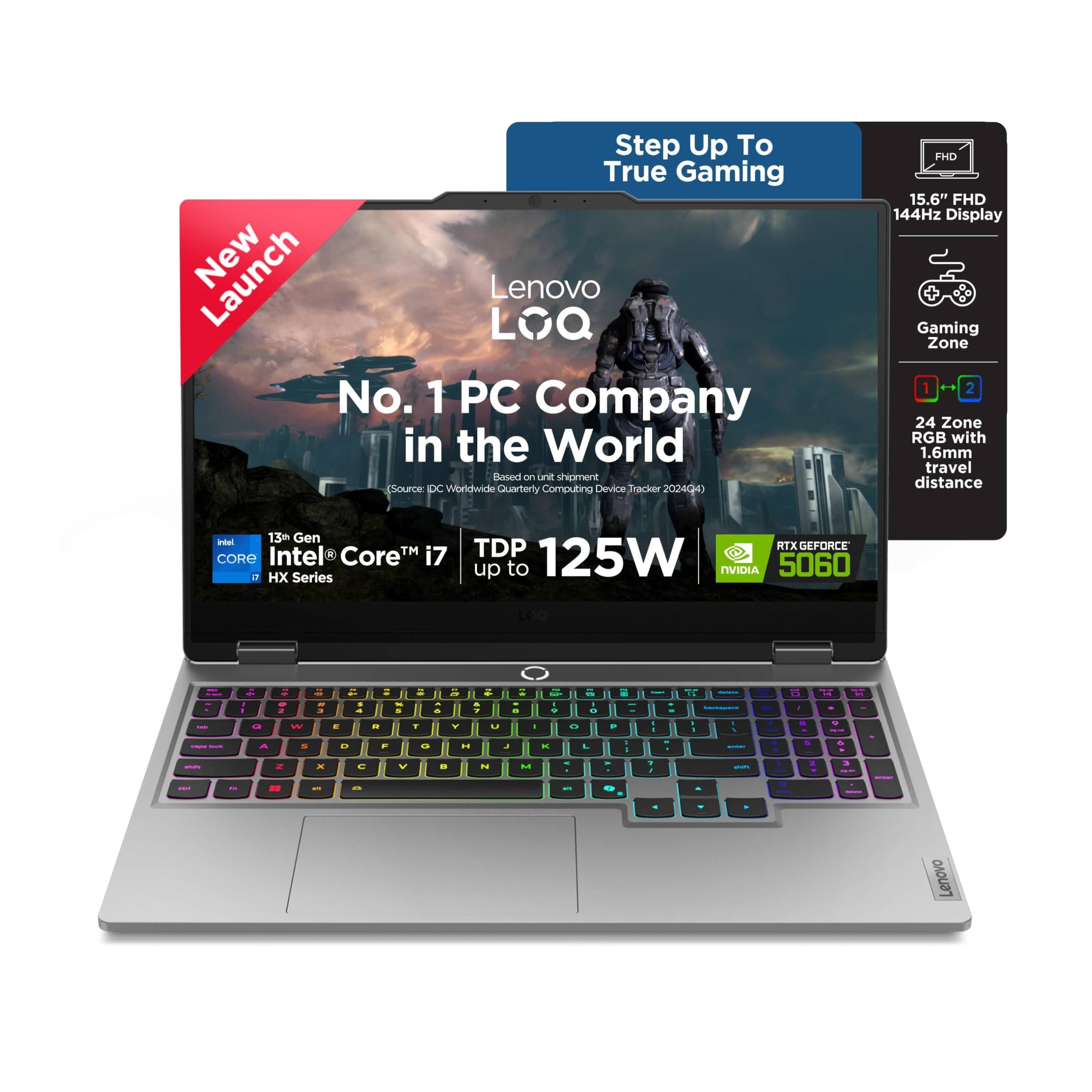 Lenovo LOQ, Intel Core i7 13th Gen 13700HX, NVIDIA RTX 5060 8GB, 16GB RAM, 1TB SSD, 15.6"(39.6cm), 144Hz, Windows 11, Office 2024, Grey, 2.4Kg, 83JE00U4IN, 572 AI Tops, 3 Mon. Game Pass Gaming Laptop