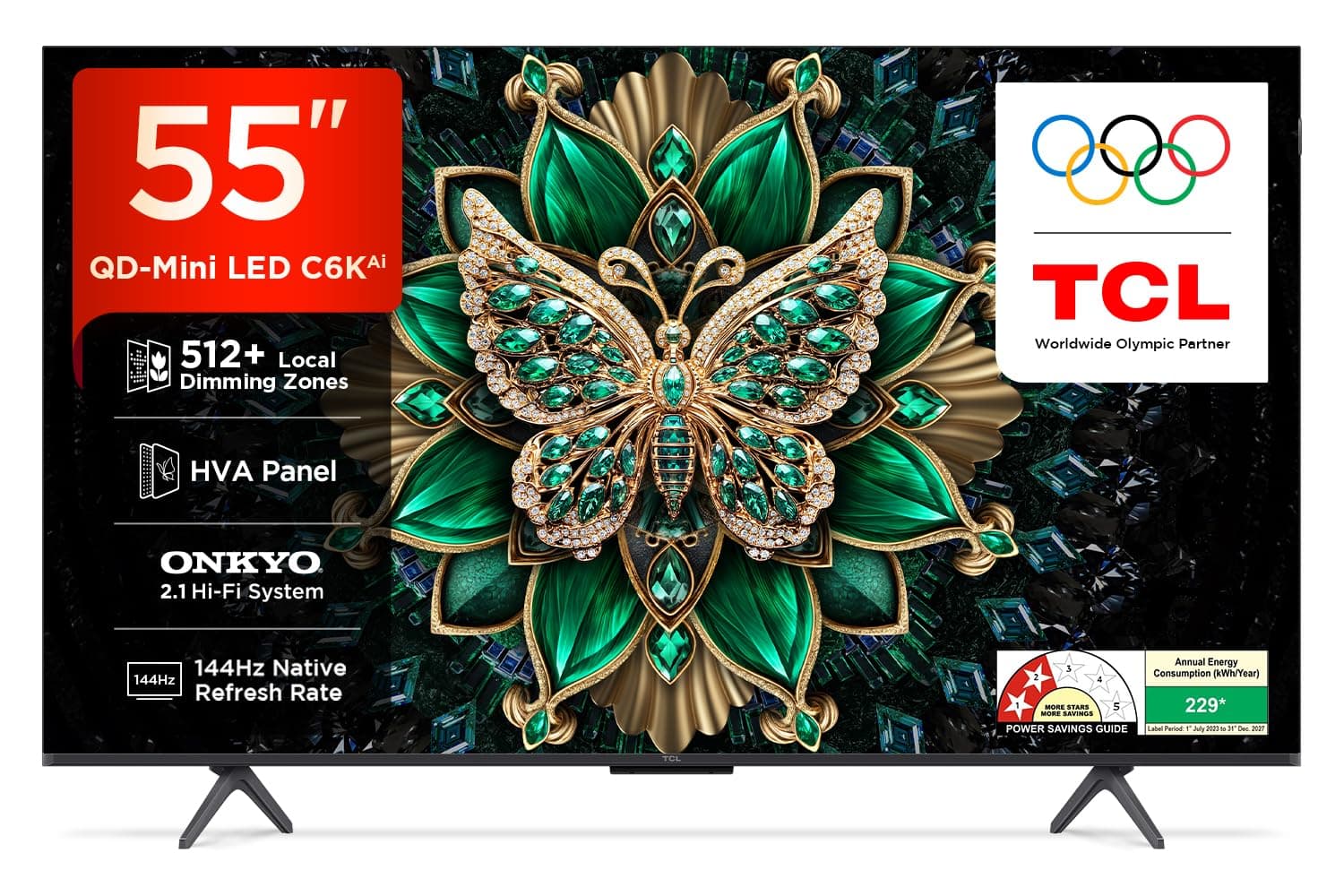 TCL 139 cm (55 Inches) 4K UHD Smart QD-Mini LED Google TV | 144Hz Refresh Rate | 3GB RAM | 46W Onkyo 2.1 | Upto 512+ Zones | IMAX Enhanced | 55C6K