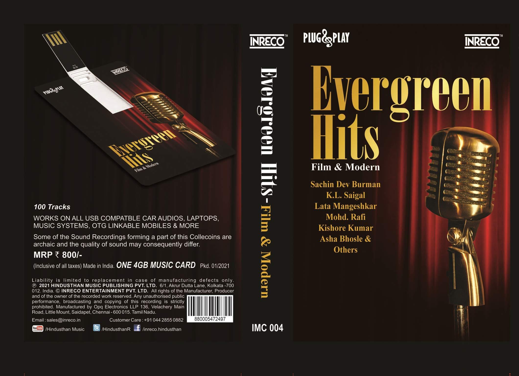 Inreco-Music Card Evergreen Hits-Film & Modern Bengali Songs (Featuring SachinDev Burman, K.L. Saigal, Lata Mangeshkar, Mohd. Rafi, Kishore Kumar, Asha Bhosle, and Others) IMC 004