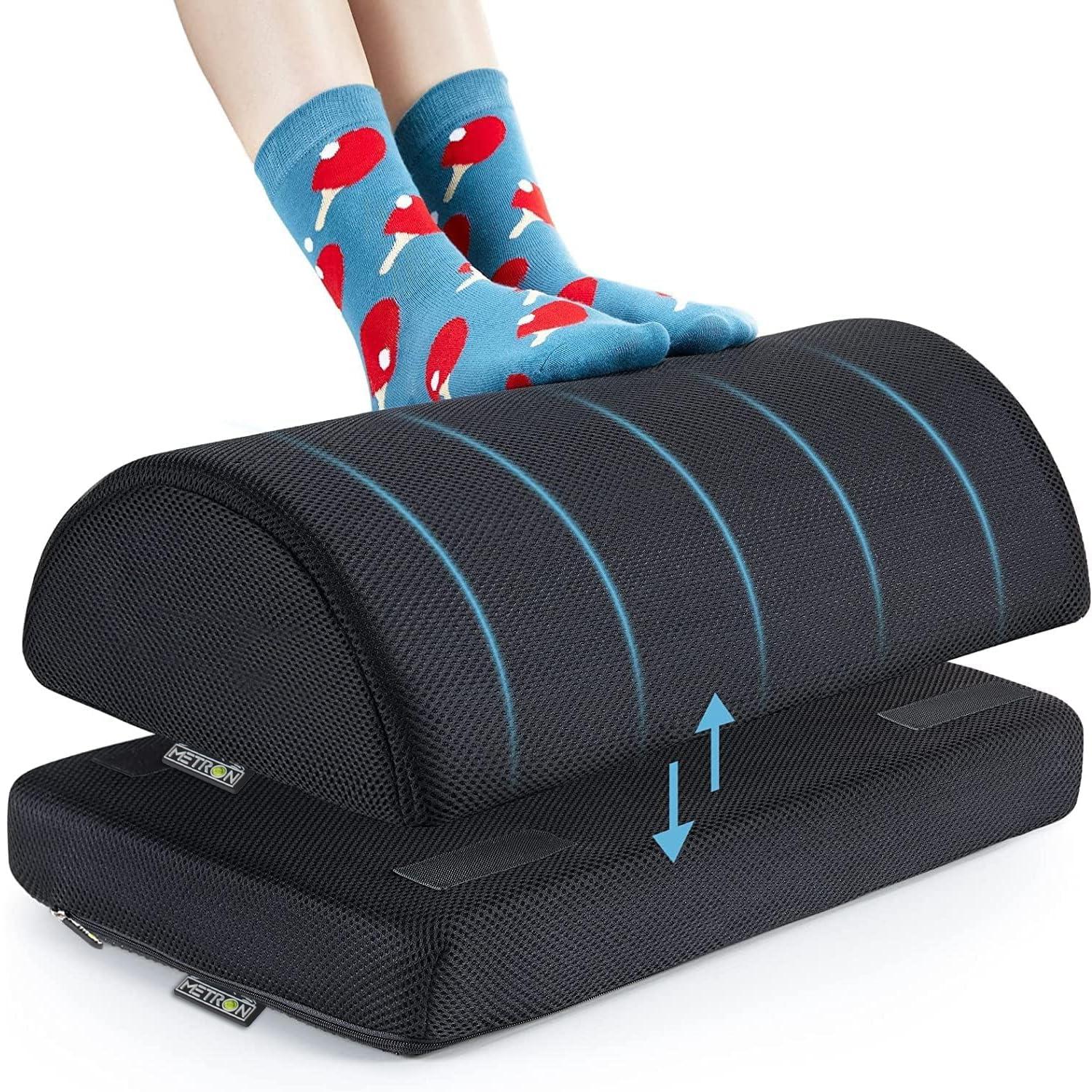 Metron Foot Rest for Office Chair – Dual Height Under Desk Footrest (5" and 7"), Ergonomic Office Leg Rest and Feet Support, Adjustable Foot Stool for Table and Work, Washable Cover