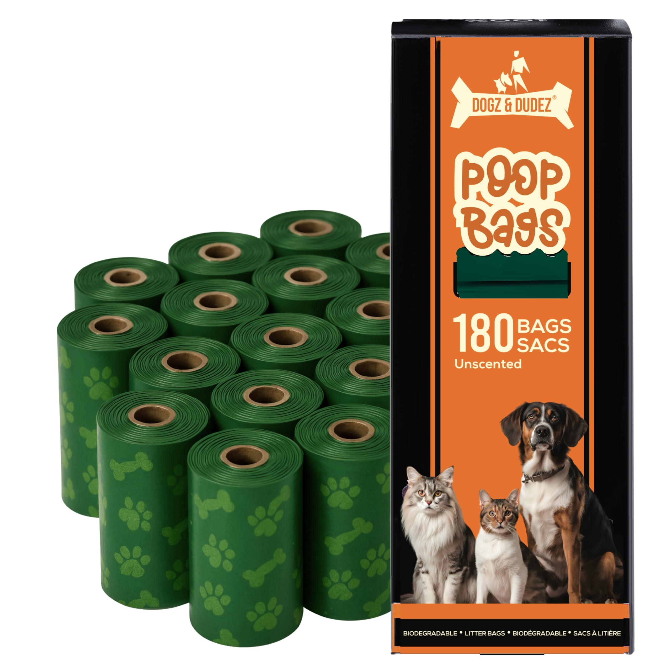 Dogz & Dudez Dog Poop Bags, Green, 12 Rolls/180 Count